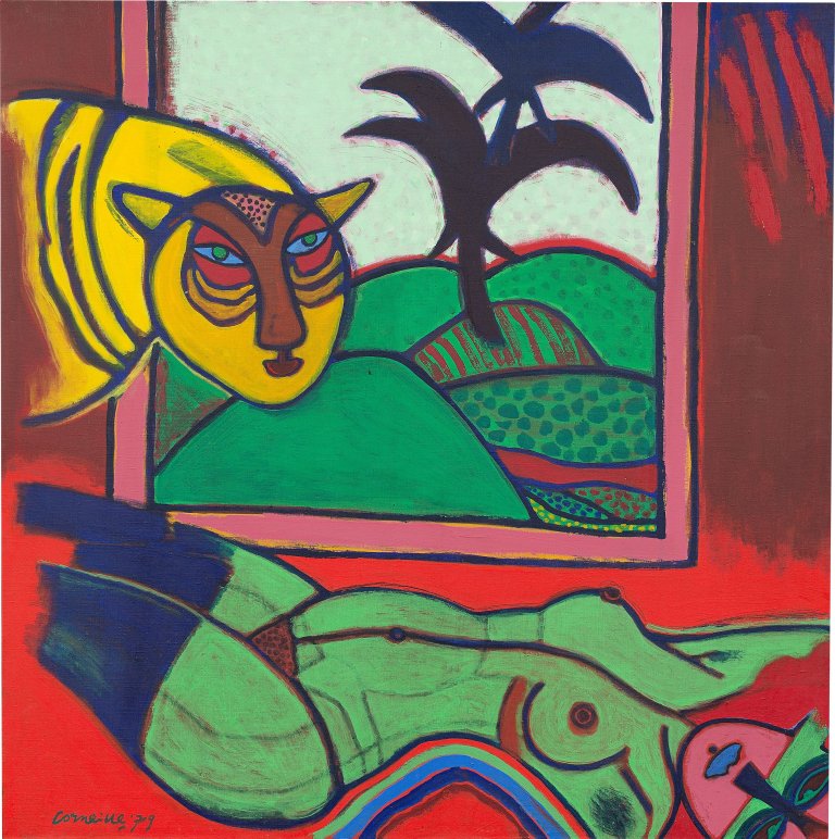 This picture shows the following artwork:  Corneille (i.e. Cornelis Guillaume Beverloo). ”LE TIGRE AMOUREUX”. 1979.