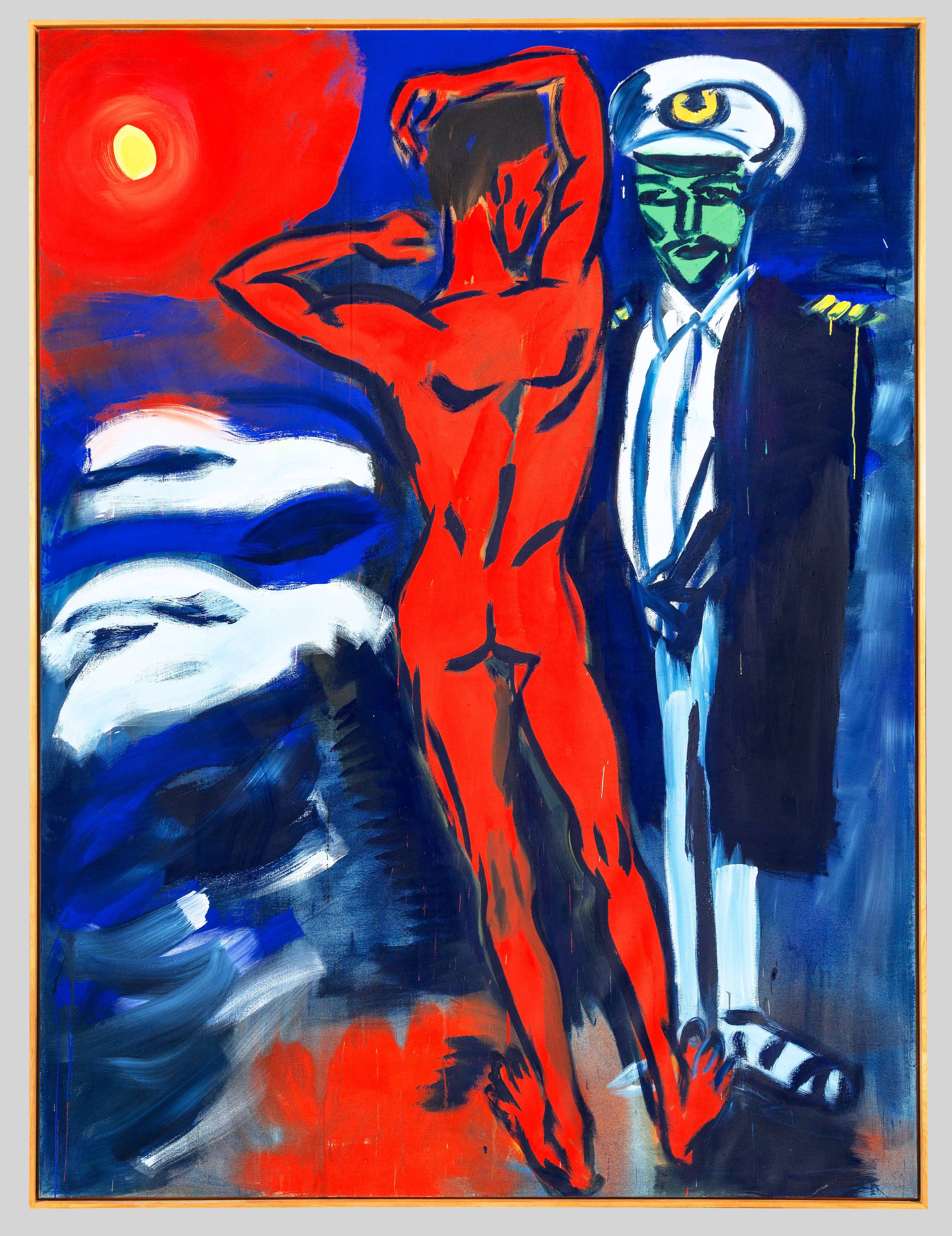 Auf diesem Bild ist das folgende Kunstwerk zu sehen: Rainer Fetting. „Querelle. Hommage à Faßbinder“. 1982.