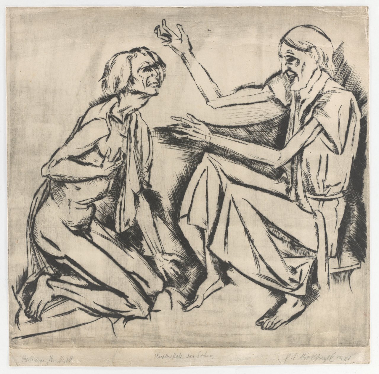 This picture shows the following artwork: Peter August Böckstiegel. ”Wiederkehr des Sohnes”. 1921.