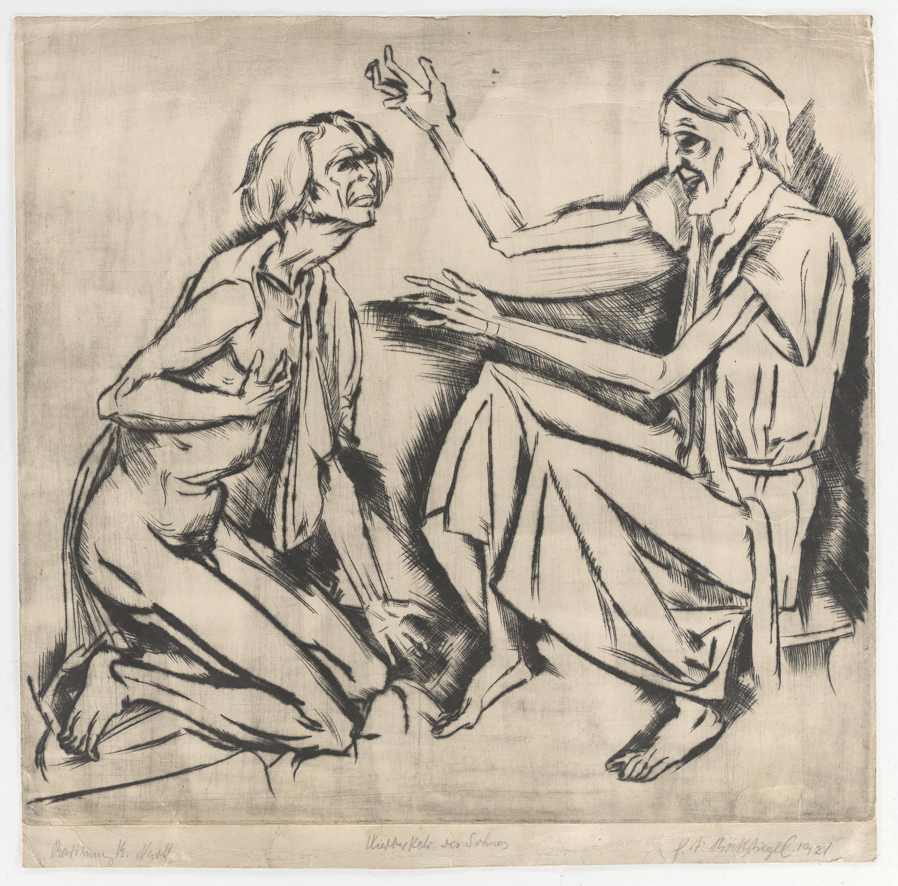 This picture shows the following artwork: Peter August Böckstiegel. ”Wiederkehr des Sohnes”. 1921.