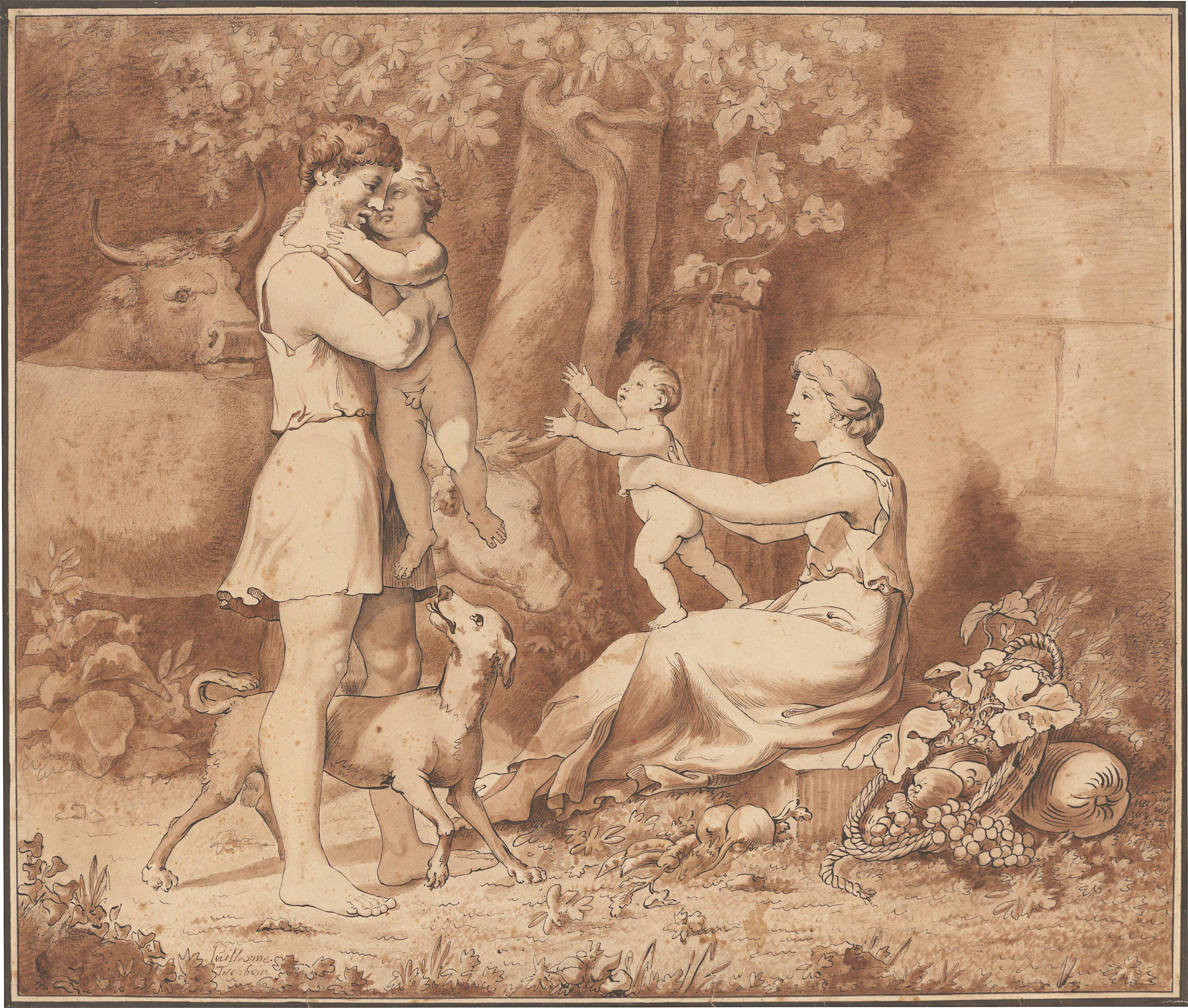 This picture shows the following artwork: Johann Heinrich Wilhelm Tischbein. Ancient shepherd family. 1790s.