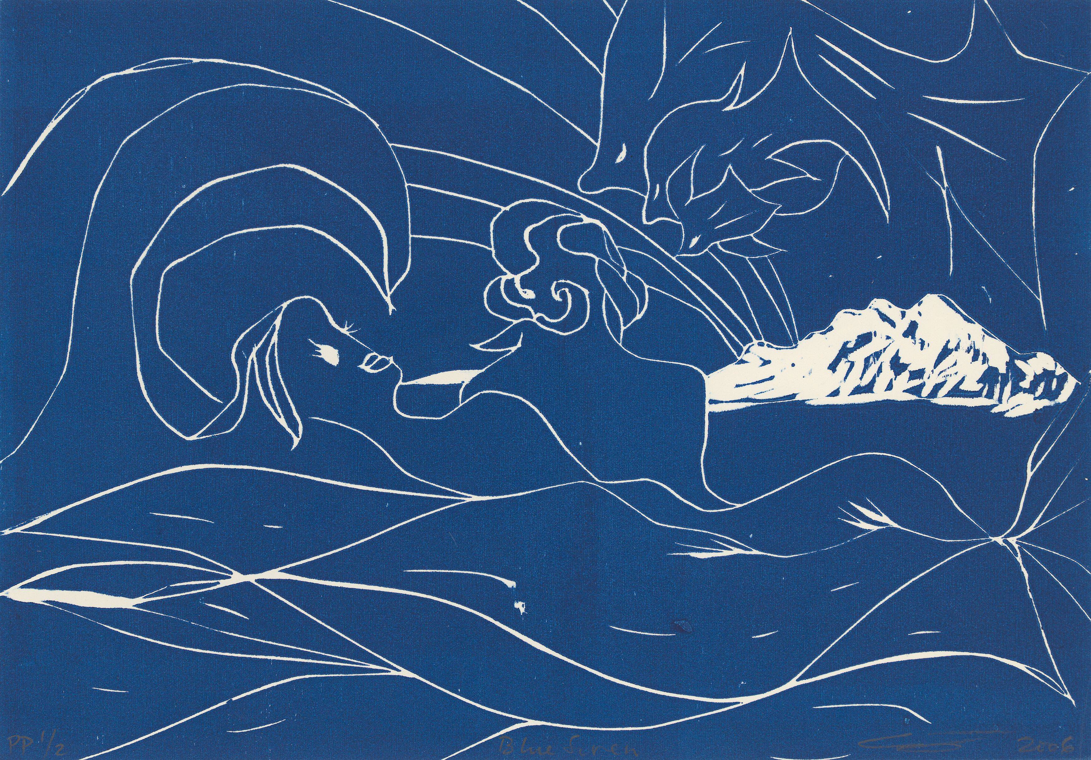 Auf diesem Bild ist das folgende Kunstwerk zu sehen: Chris Ofili. „Blue Siren“. 2006.