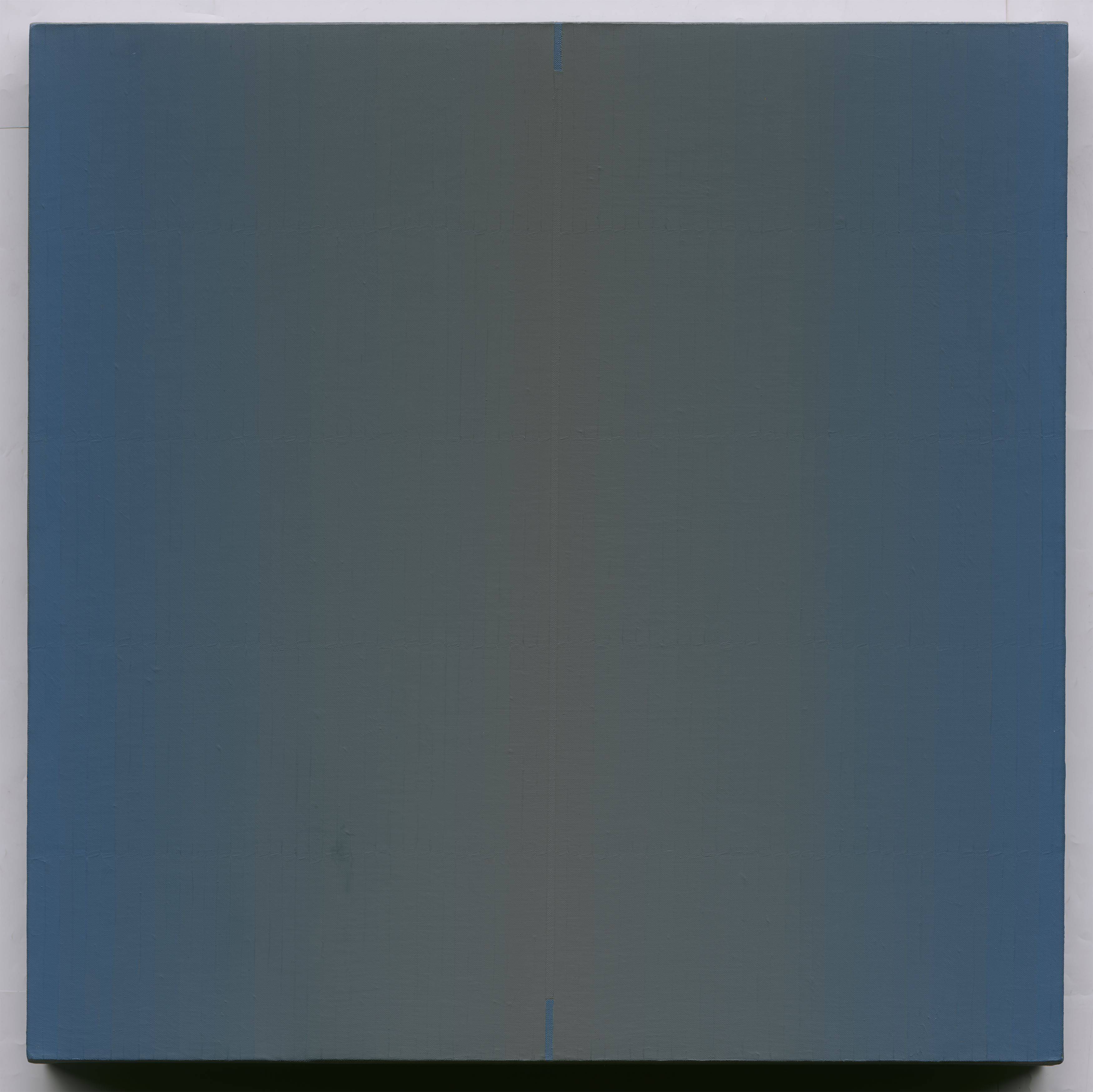 Auf diesem Bild ist das folgende Kunstwerk zu sehen: Johannes Geccelli. „MITTBLAU QUADRAT“ / „BLAURAND QUADRAT“. 1994.