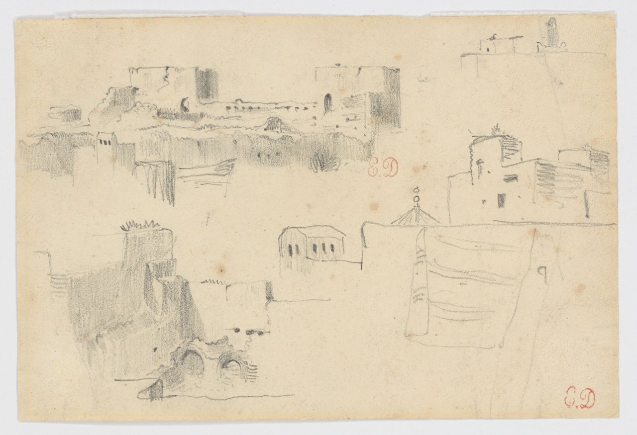 This picture shows the following artwork: Eugène Delacroix. Study of buildings in Meknès. 1832.