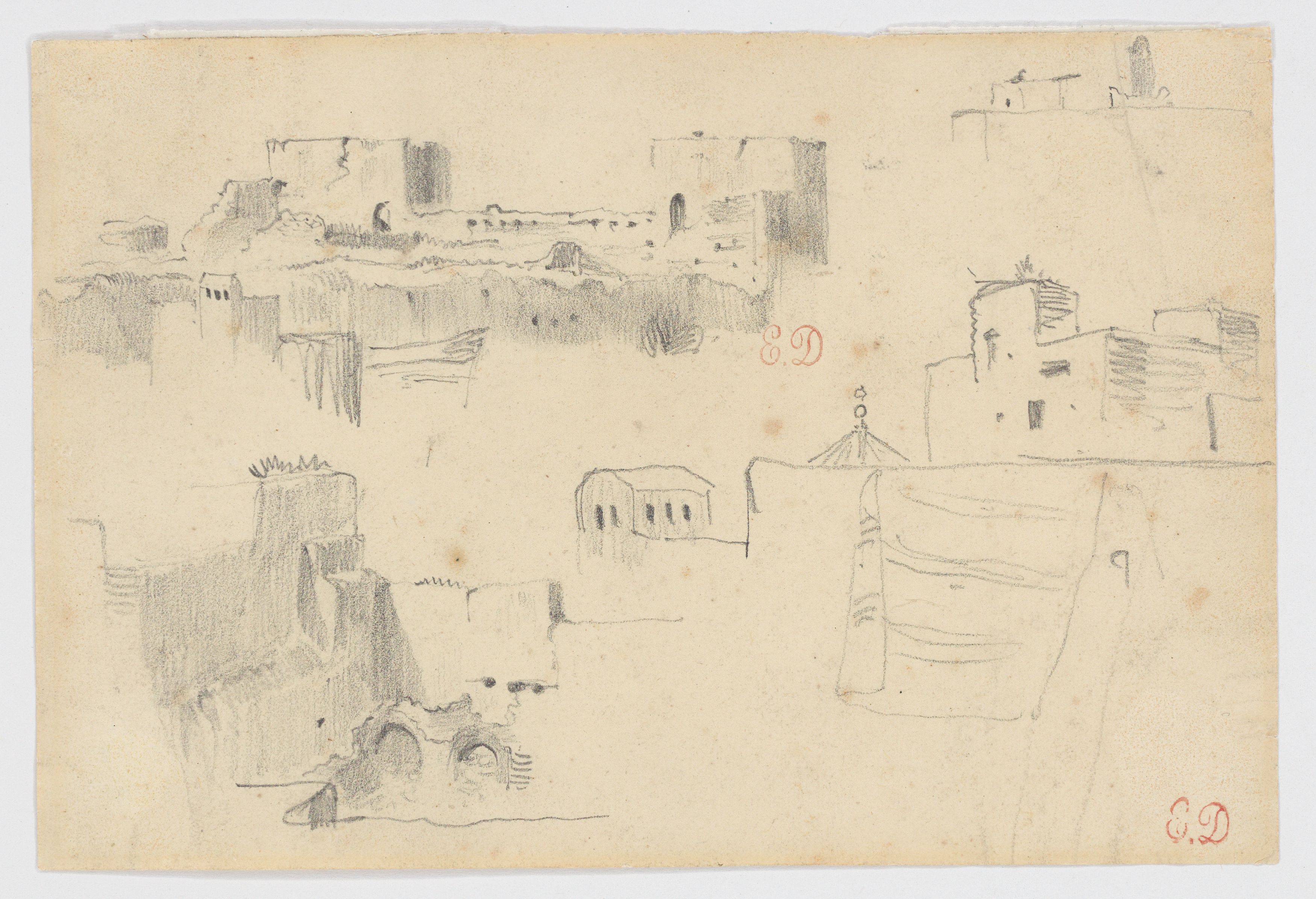 This picture shows the following artwork: Eugène Delacroix. Study of buildings in Meknès. 1832.