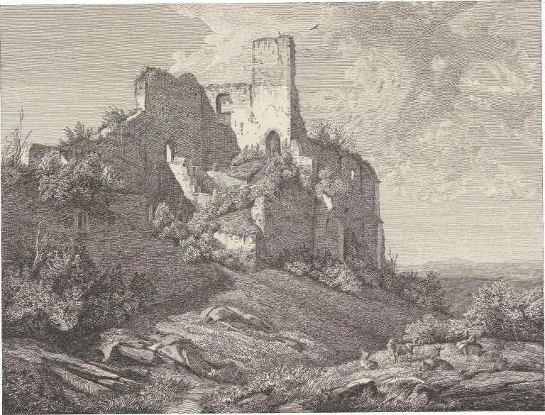 This picture shows the following artwork: Christian Friedrich Gille. ”Ruinen einer Burg” (after Karl Julius von Leypold). Circa 1832/1836.