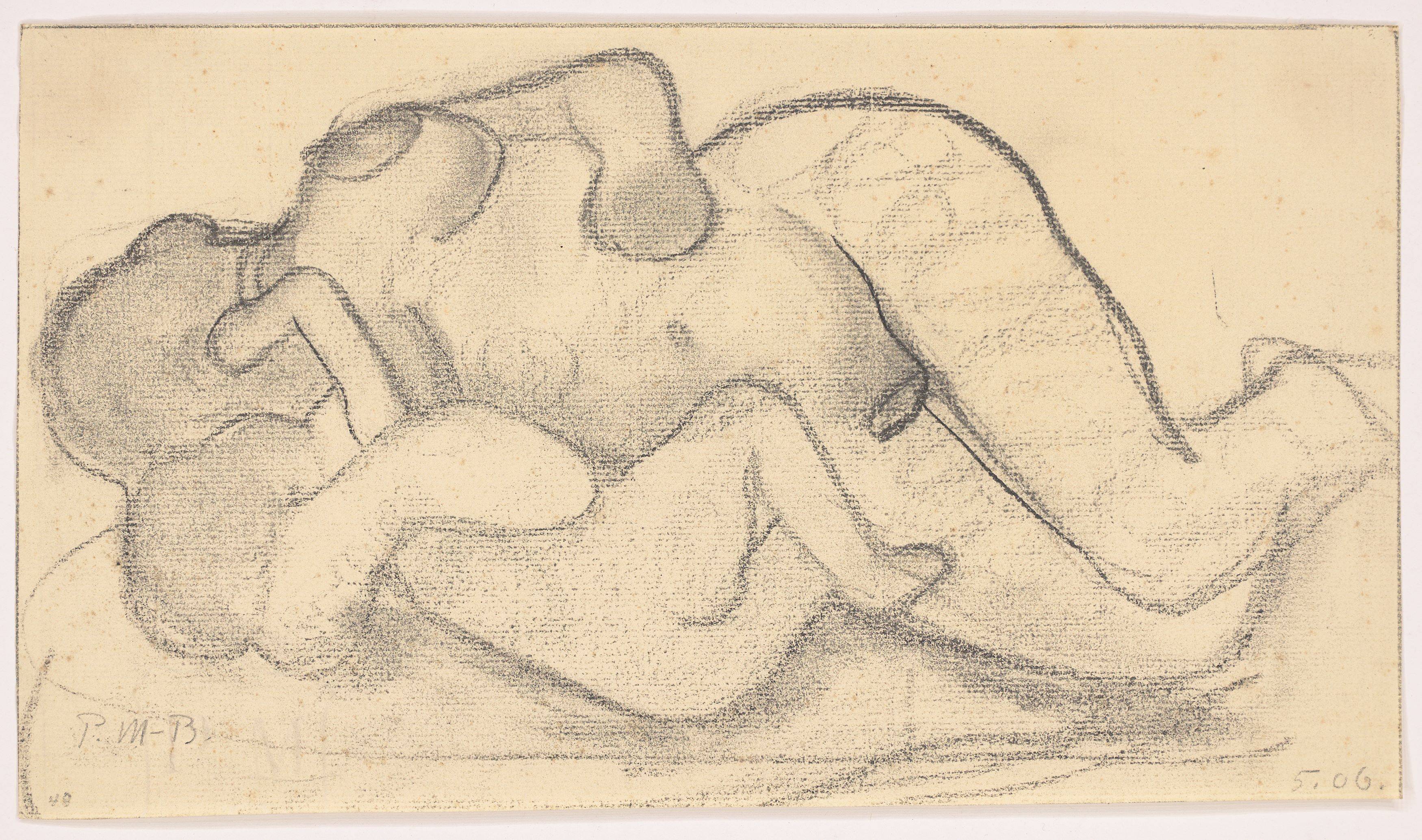This picture shows the following artwork: Paula Modersohn-Becker. ”Liegender weiblicher Akt mit Säugling im Arm”. 1906.
