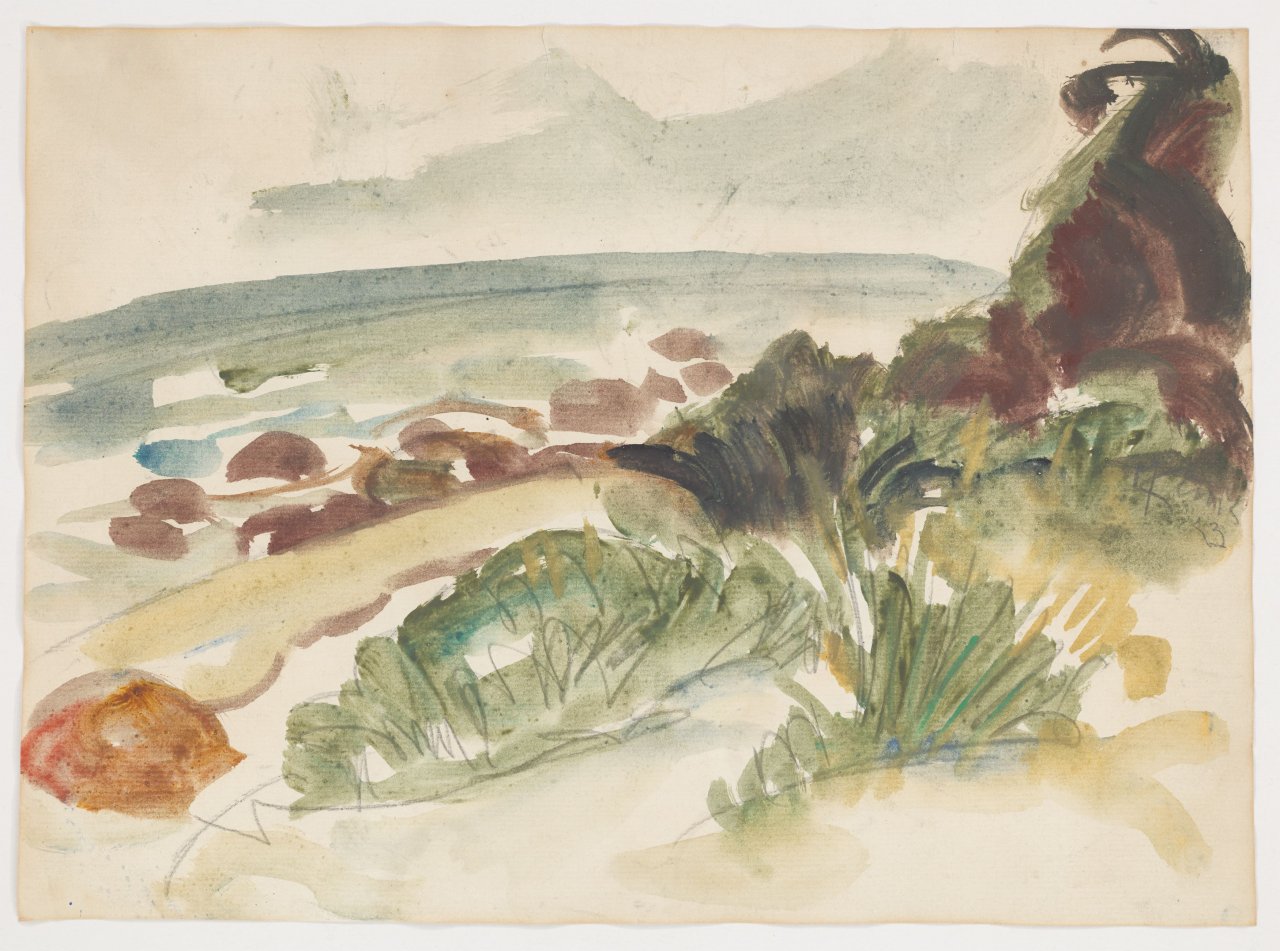 This picture shows the following artwork: Max Kaus. Coastal landscape. 1923.