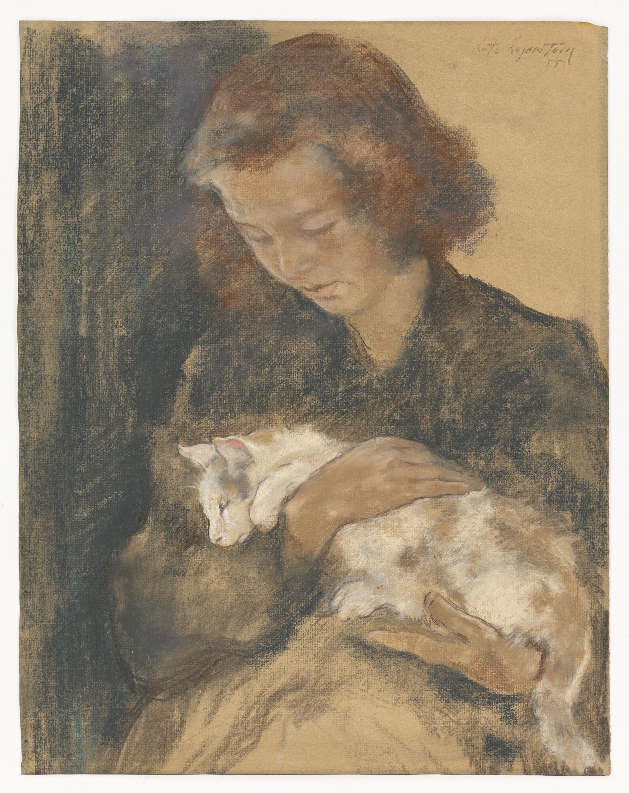 This picture shows the following artwork: Lotte Laserstein. ”Mädchen mit Katze”. 1955.