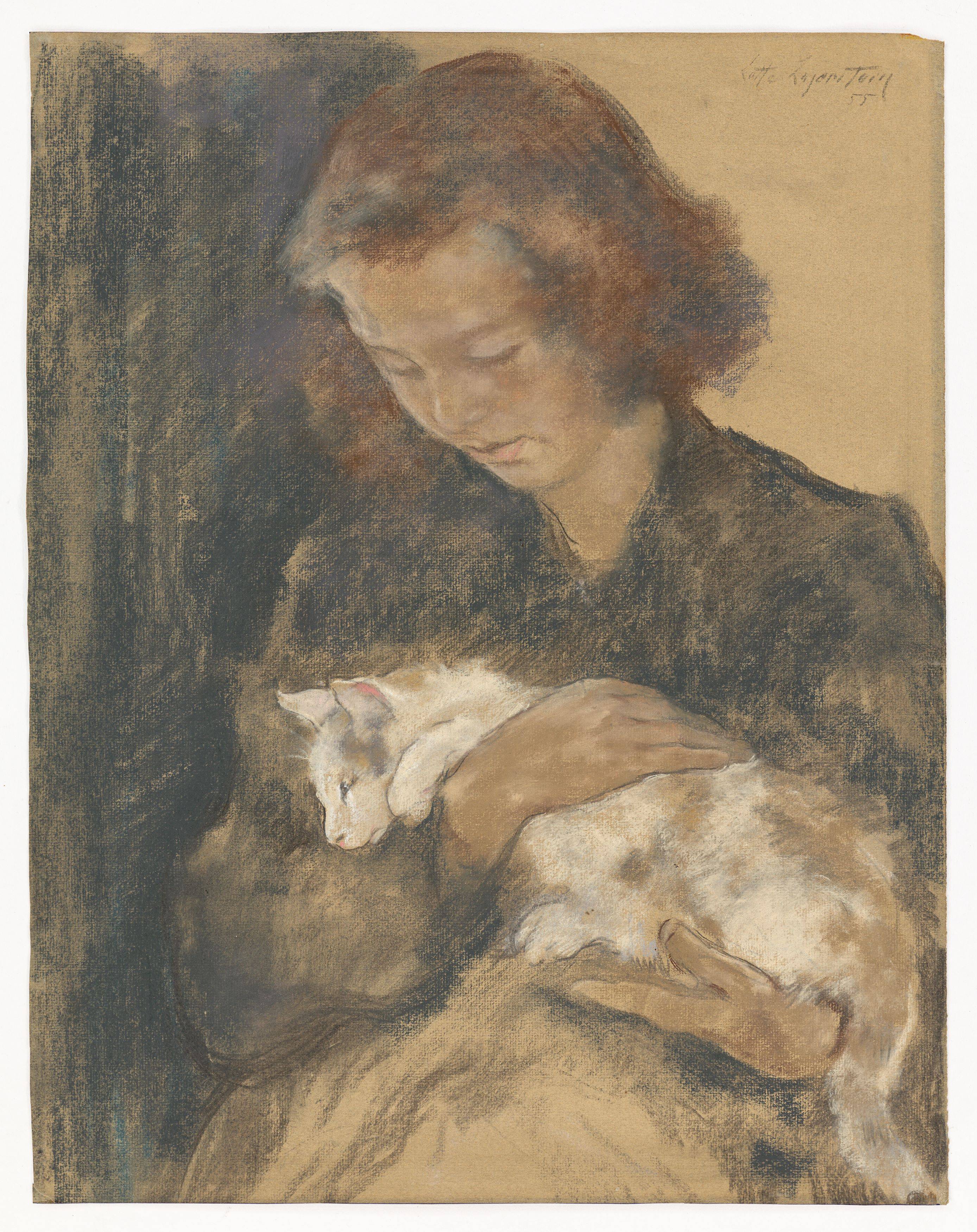 This picture shows the following artwork: Lotte Laserstein. ”Mädchen mit Katze”. 1955.