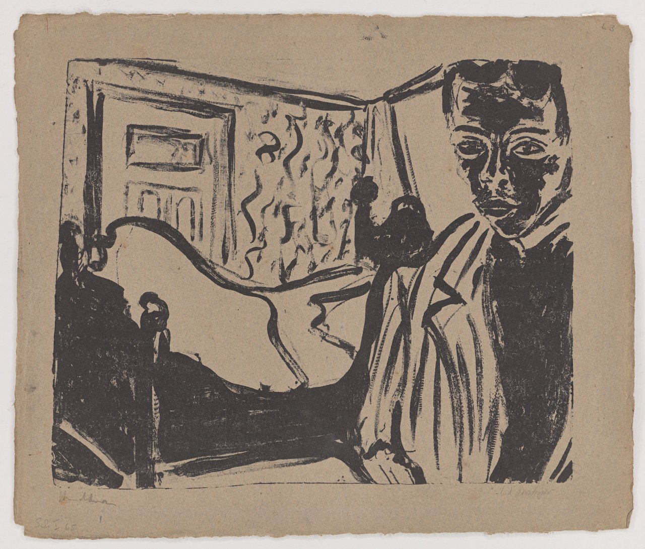 This picture shows the following artwork: Ernst Ludwig Kirchner. ”Selbstportrait in Kammer”. 1907.