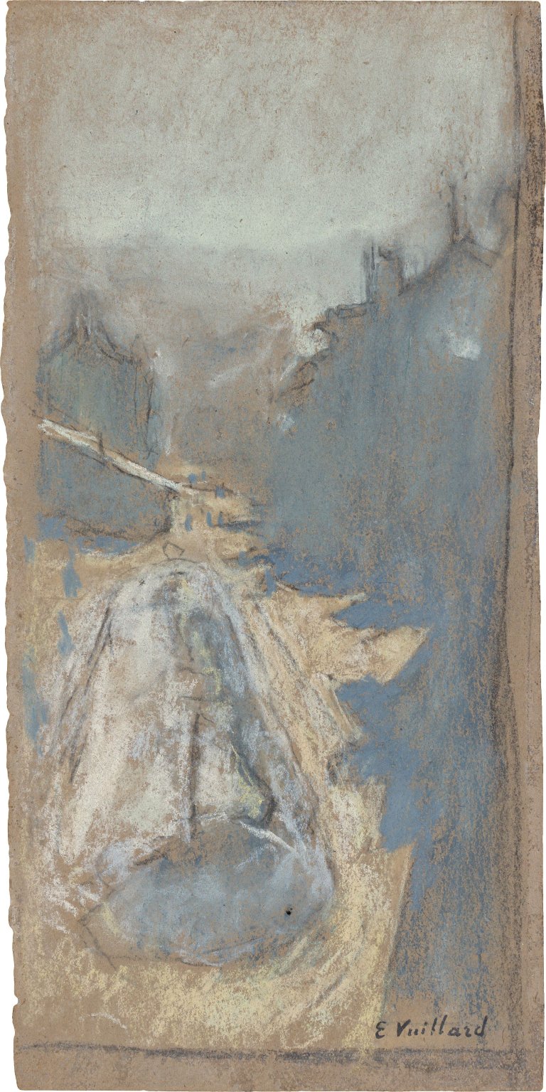 This picture shows the following artwork: Édouard Vuillard. ”Troncs d'arbre dans un chemin enneigé” (Tree trunks on a snow-covered path). 1917.