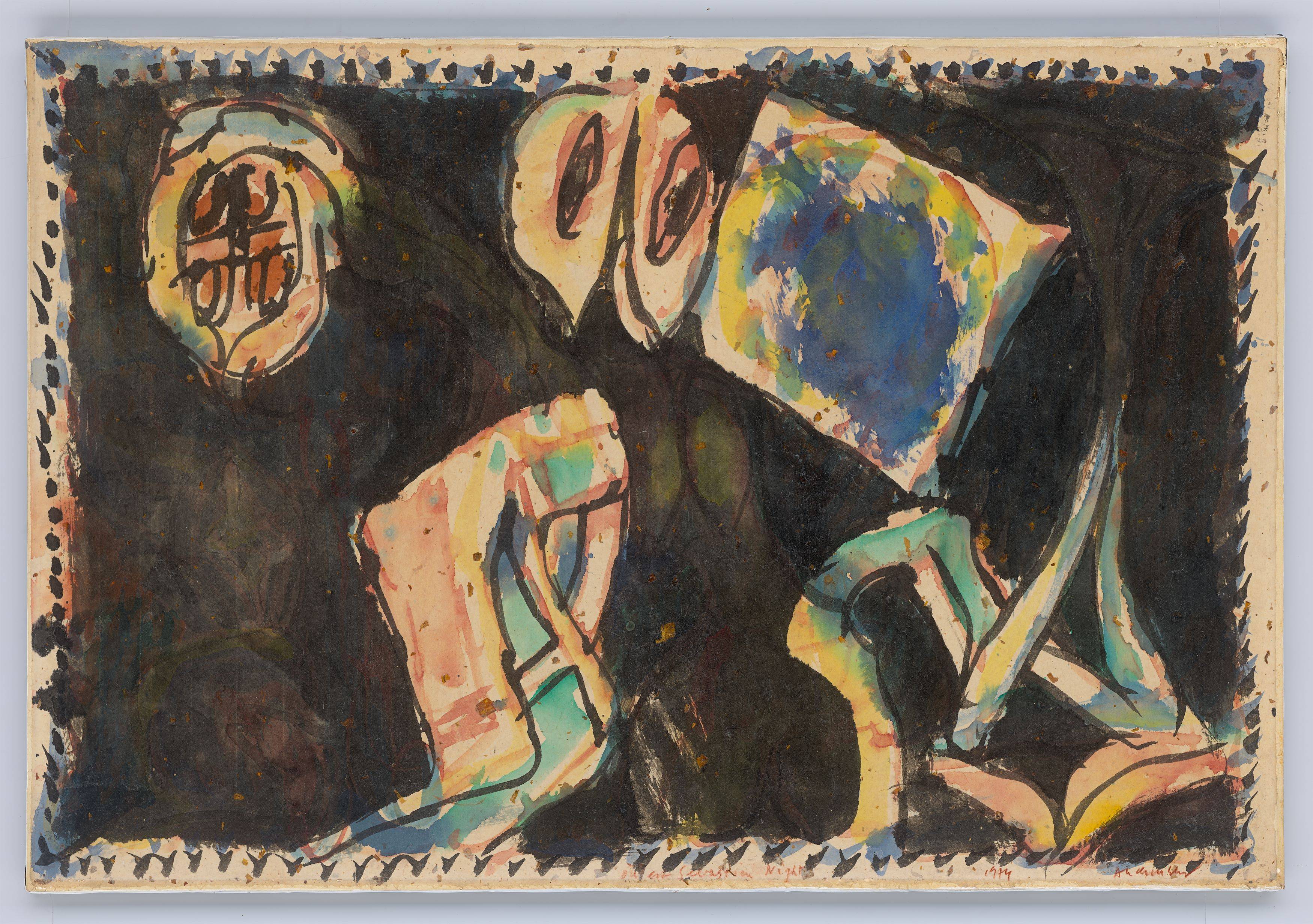 This picture shows the following artwork: Pierre Alechinsky. ”Où est Sebastien Night ?”. 1974.