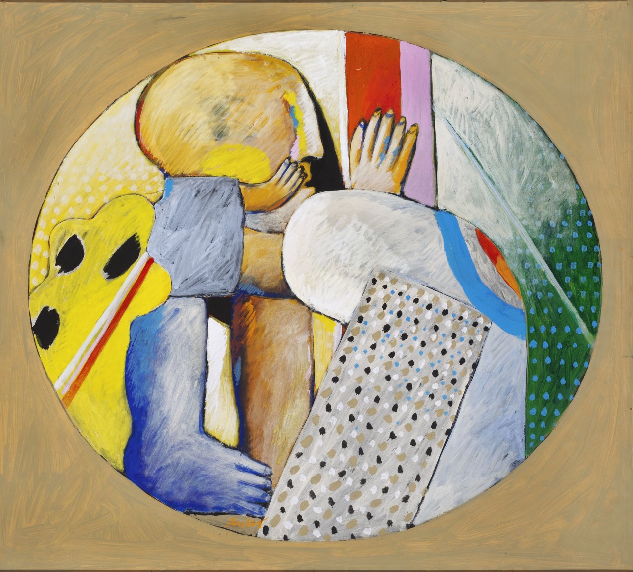 Auf diesem Bild ist das folgende Kunstwerk zu sehen: Horst Antes. „Stilleben (oval)“. 1965.