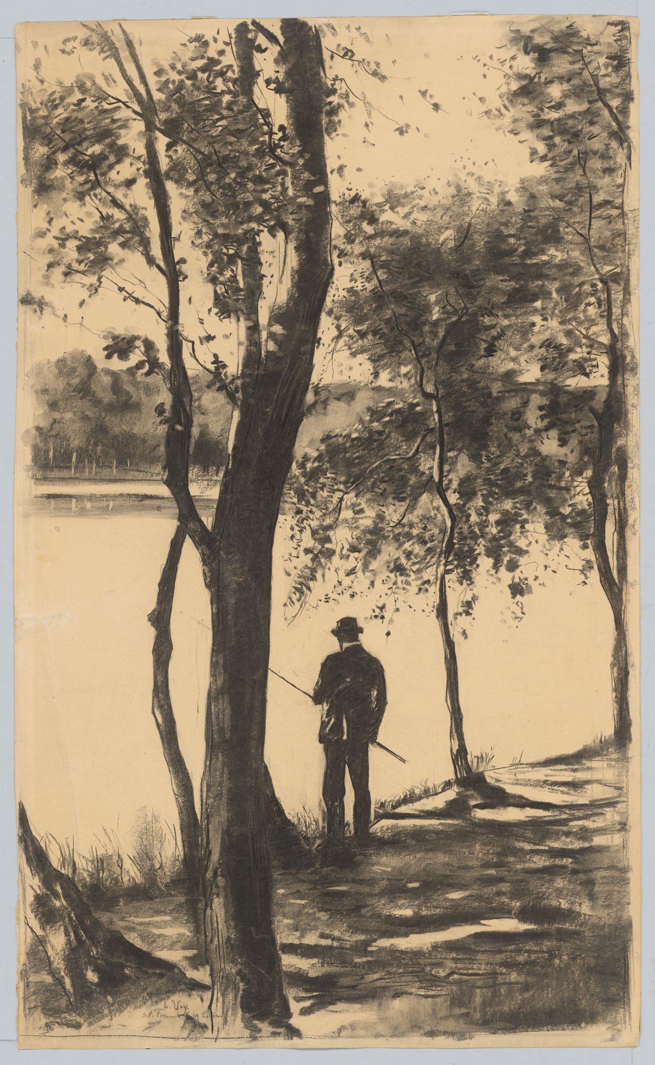 This picture shows the following artwork: Lesser Ury. ”Der Angler”. 1900.
