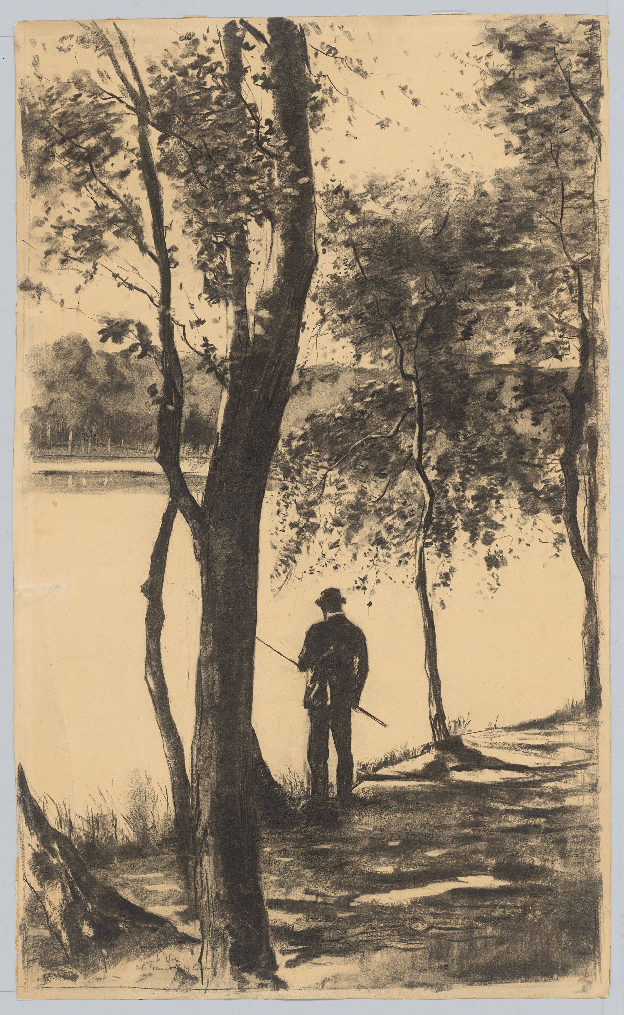 This picture shows the following artwork: Lesser Ury. ”Der Angler”. 1900.