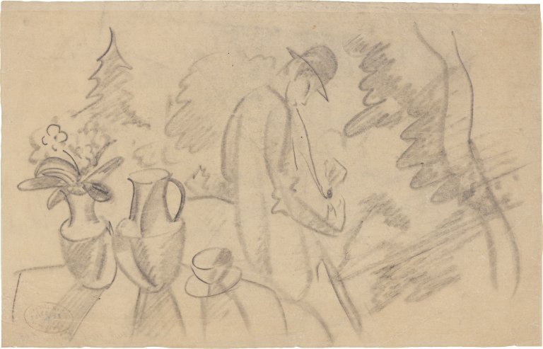 This picture shows the following artwork: August Macke. ”Mann mit Krügen”. 1914.