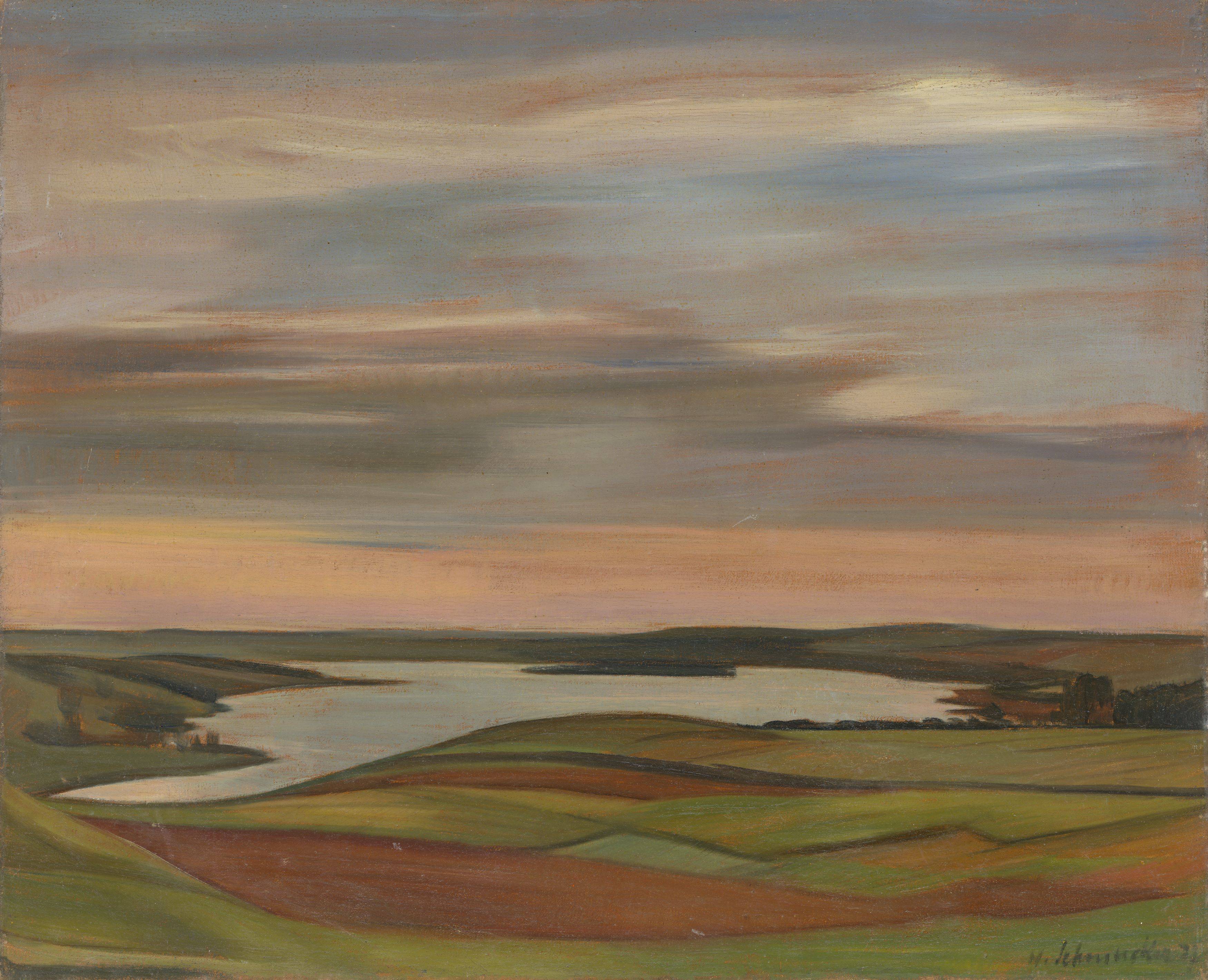 This picture shows the following artwork: Hannes Schmucker. East Prussian lake at sunset (Jucha). 1939.