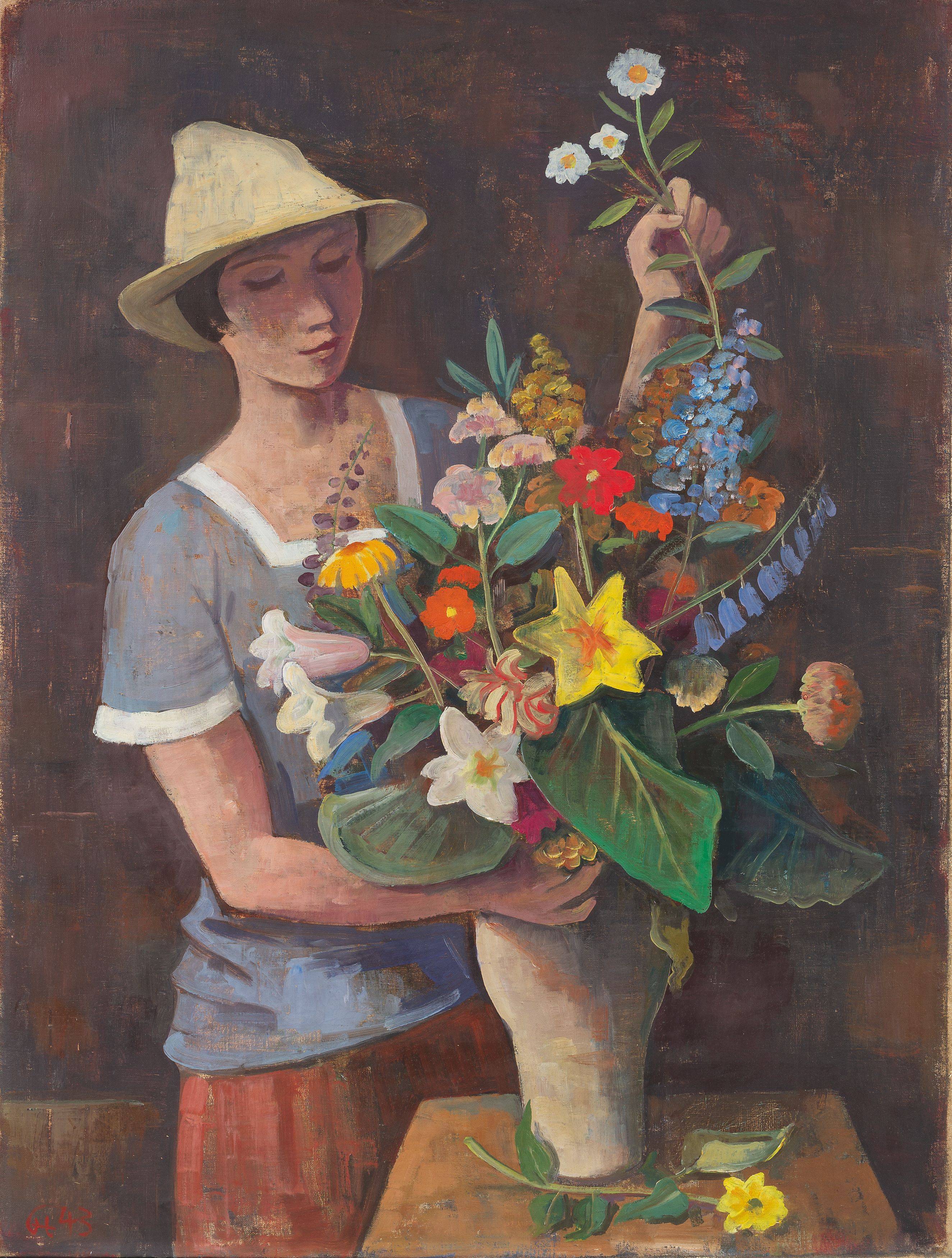 Auf diesem Bild ist das folgende Kunstwerk zu sehen: Karl Hofer. „Mädchen mit Blumenstrauß“. 1943.