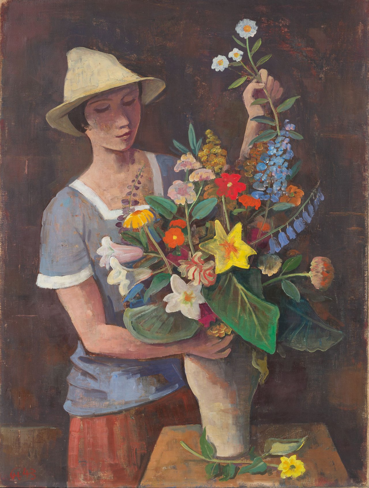 Auf diesem Bild ist das folgende Kunstwerk zu sehen: Karl Hofer. „Mädchen mit Blumenstrauß“. 1943.