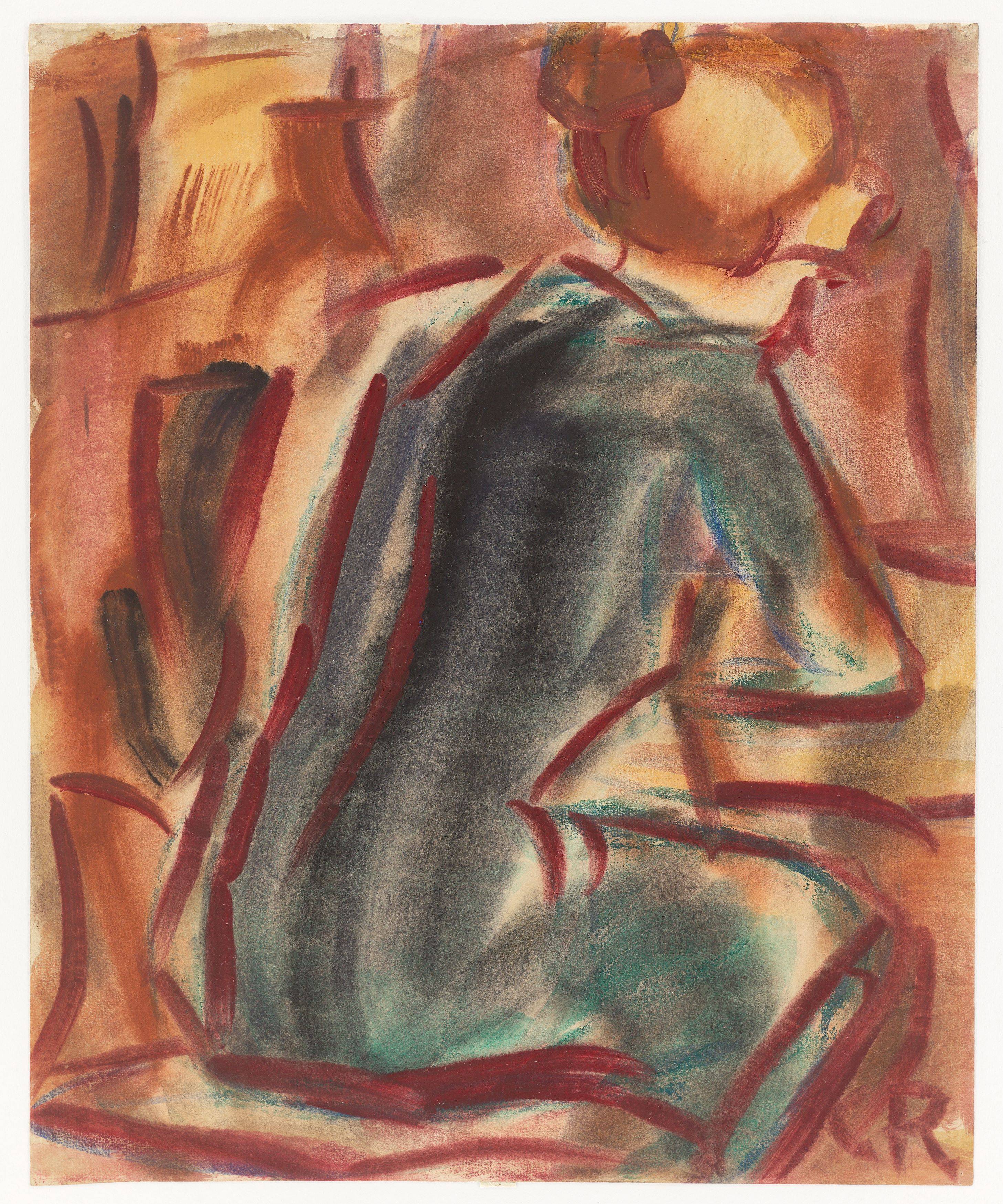 This picture shows the following artwork: Christian Rohlfs. Seated girl, viewed from behind.