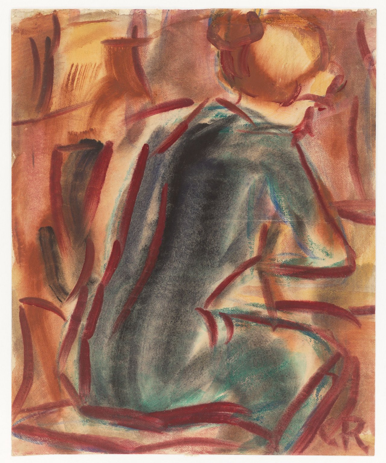 This picture shows the following artwork: Christian Rohlfs. Seated girl, viewed from behind.