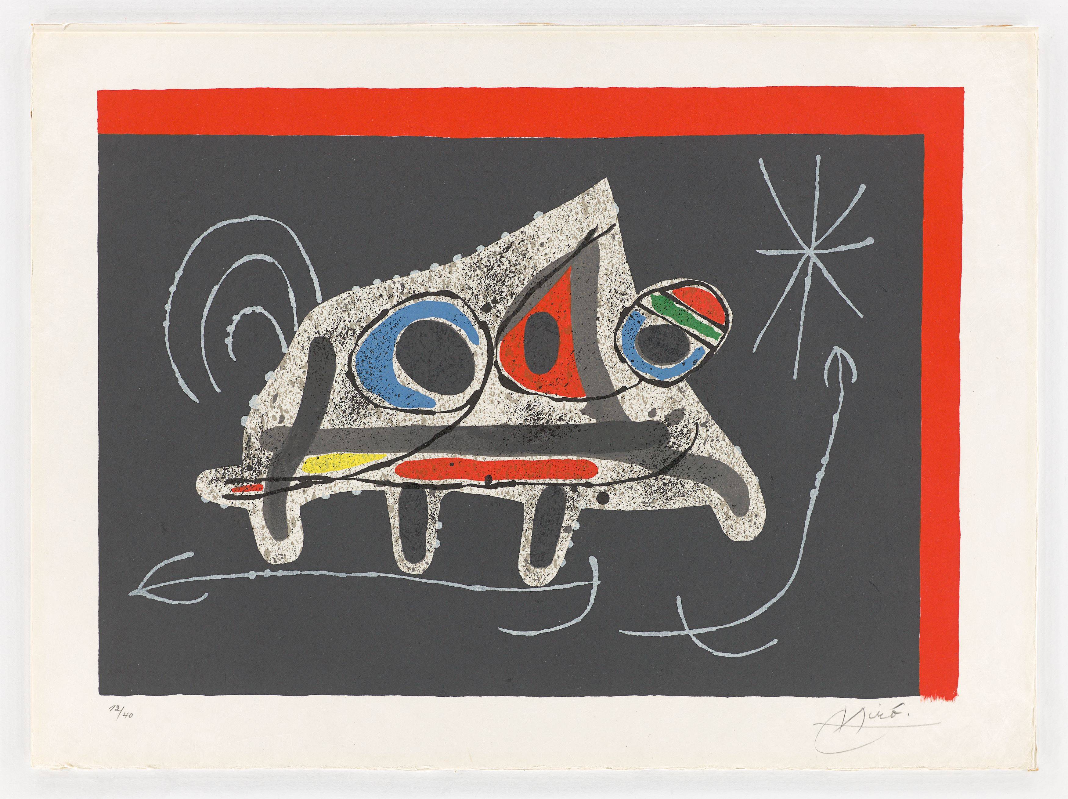 Auf diesem Bild ist das folgende Kunstwerk zu sehen: Joan Miró. Aus: „Le lézard aux plumes d'or“. 1971.