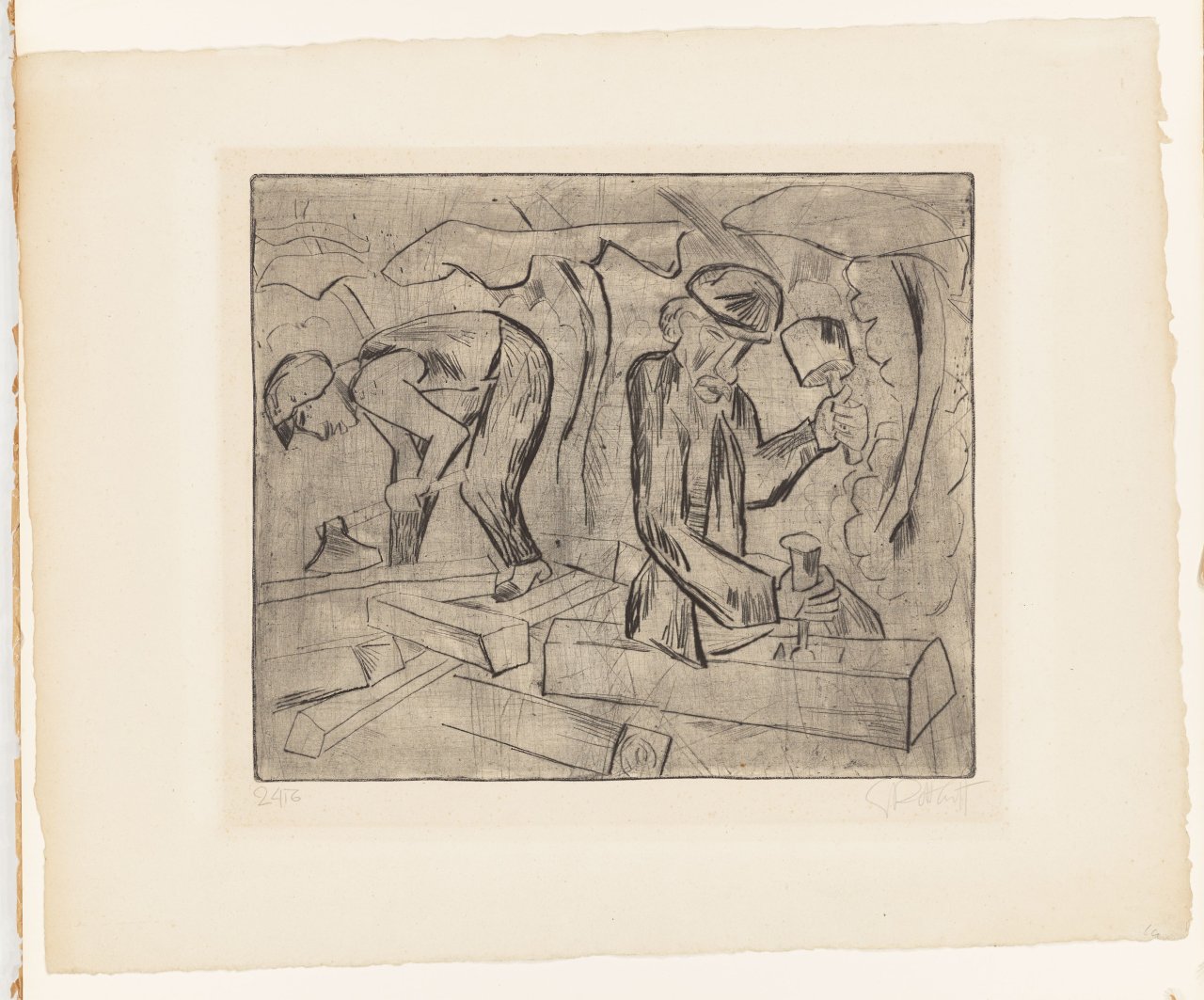 Auf diesem Bild ist das folgende Kunstwerk zu sehen: Karl Schmidt-Rottluff. „Zimmerleute“. 1924.
