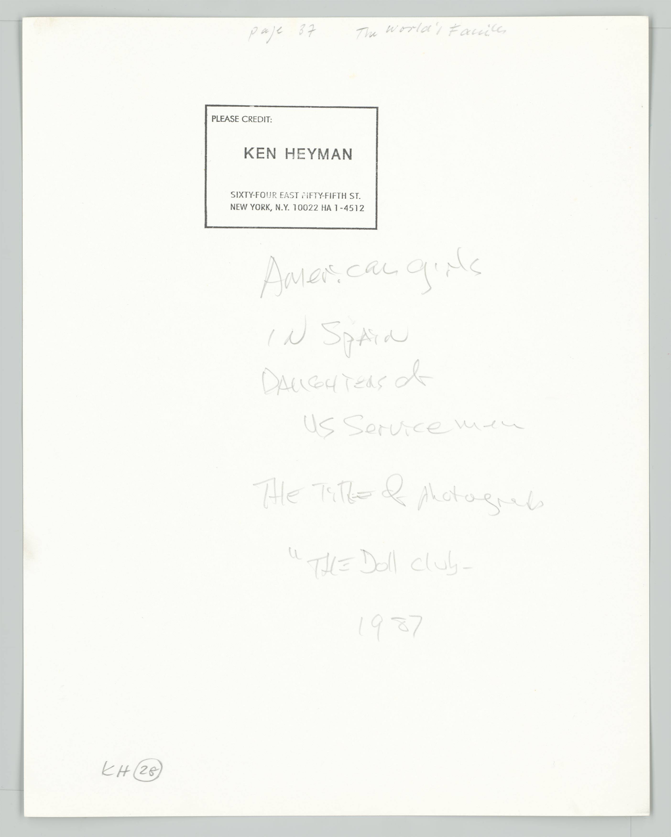 This picture shows the following artwork: Ken Heyman. ”The Doll Club”. 1987.