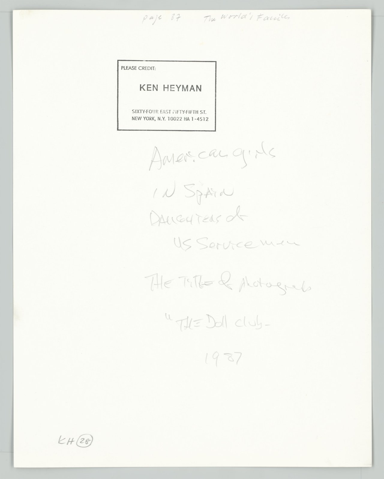 This picture shows the following artwork: Ken Heyman. ”The Doll Club”. 1987.