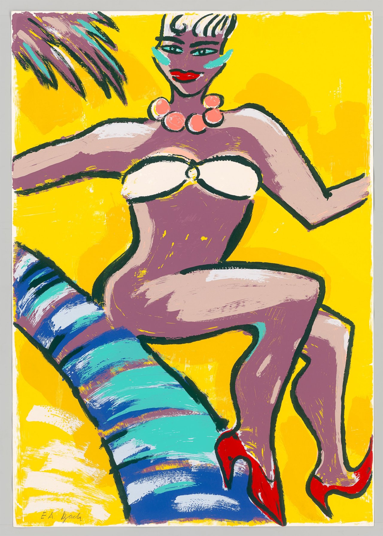 This picture shows the following artwork: Elvira Bach. ”Von der Schlittenfahrt zur Kokosnuß”. 1994.