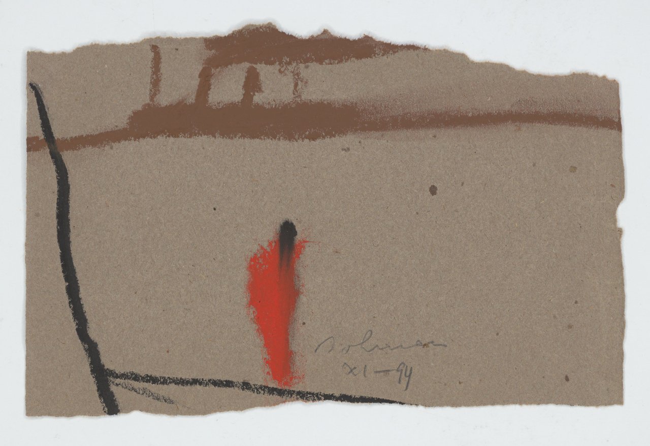 This picture shows the following artwork: Karl Bohrmann. Untitled (Red woman and steamer on the horizon). 1994.