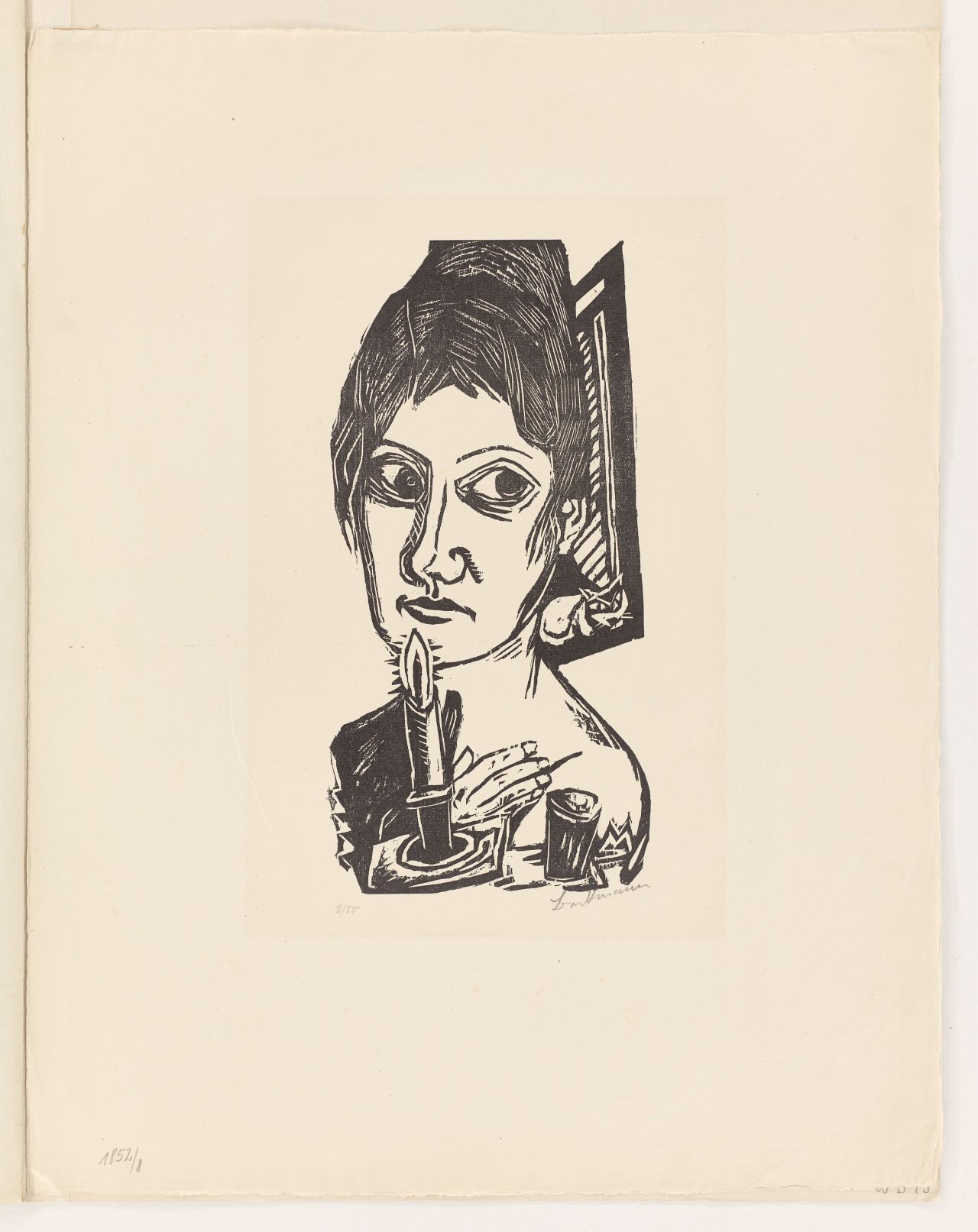 Auf diesem Bild ist das folgende Kunstwerk zu sehen: Max Beckmann. „Frau mit Kerze“. 1920.