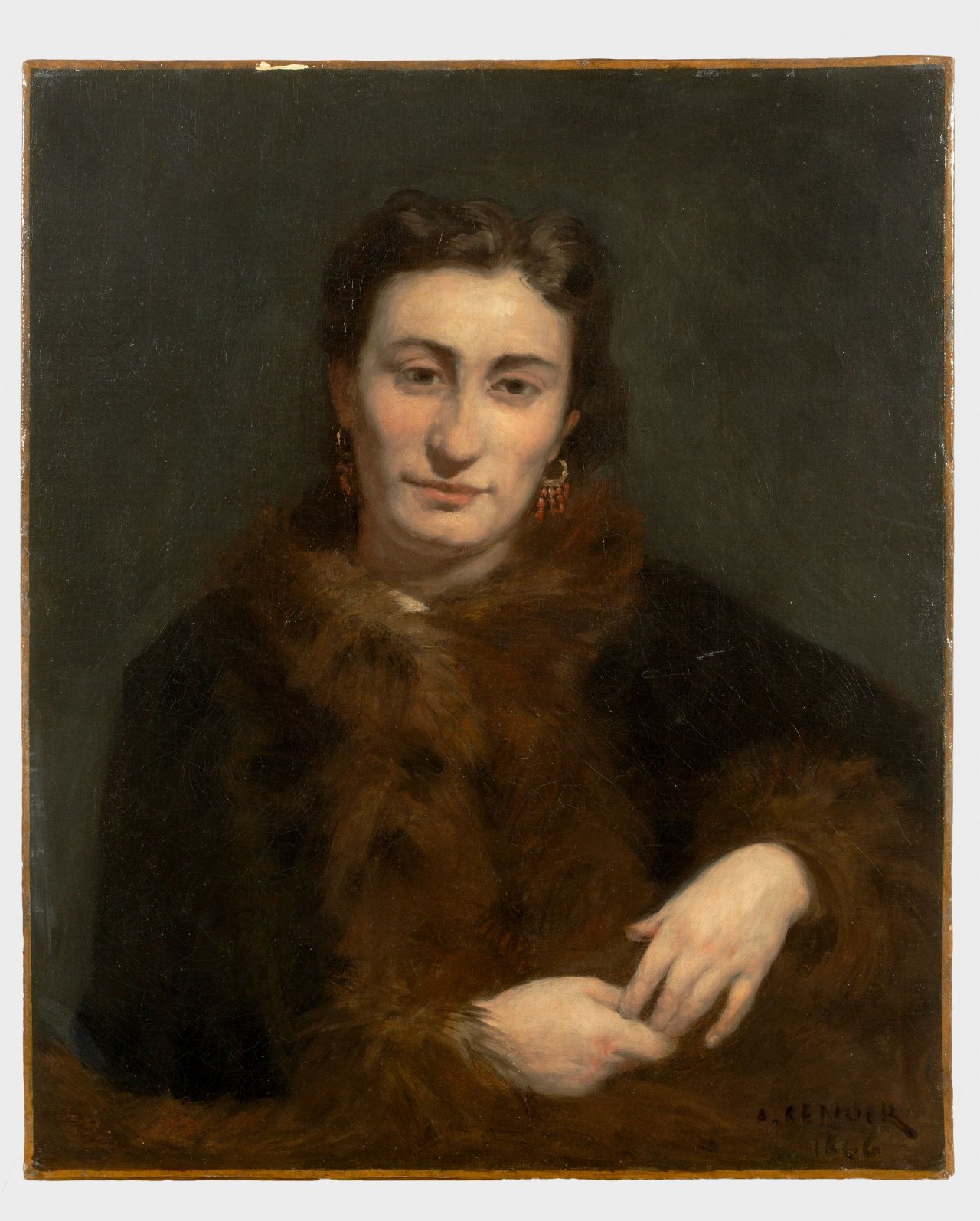 Auf diesem Bild ist das folgende Kunstwerk zu sehen: Auguste Renoir. „Portrait de femme à la fourrure“. 1866.