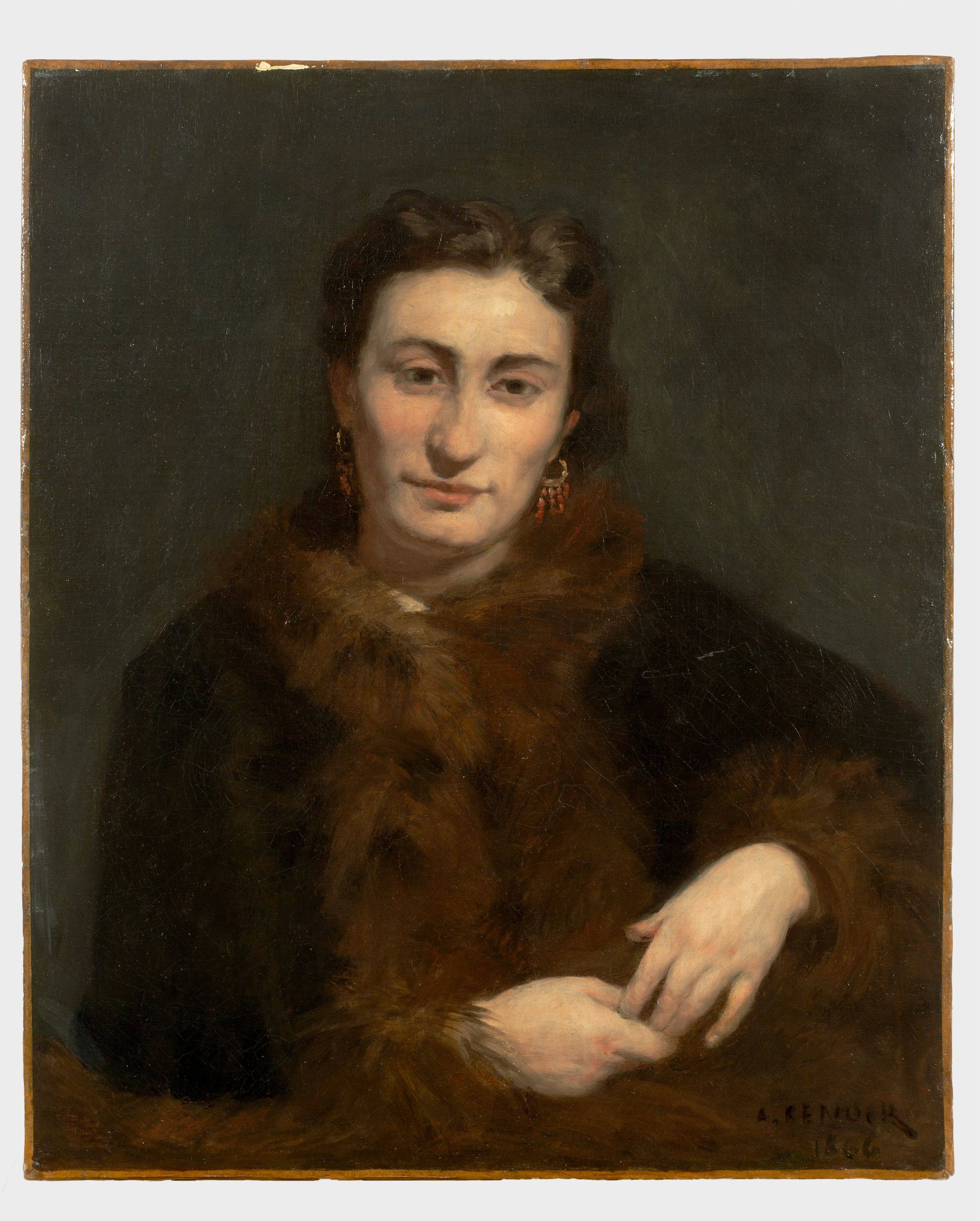 Auf diesem Bild ist das folgende Kunstwerk zu sehen: Auguste Renoir. „Portrait de femme à la fourrure“. 1866.