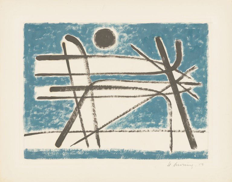 This picture shows the following artwork: Heinrich Maria Davringhausen. ”Schwarze Sonne mit Blau”. 1954.