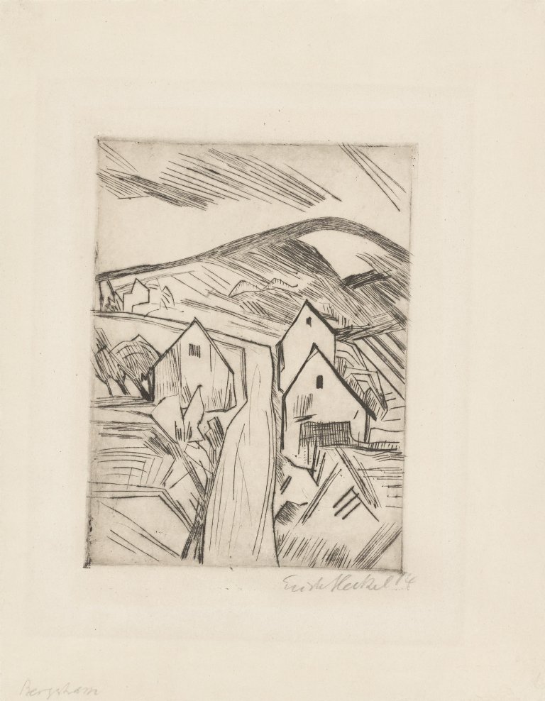 Auf diesem Bild ist das folgende Kunstwerk zu sehen: Erich Heckel. „Straße am Niederrhein (Bergstrasse)“. 1914.