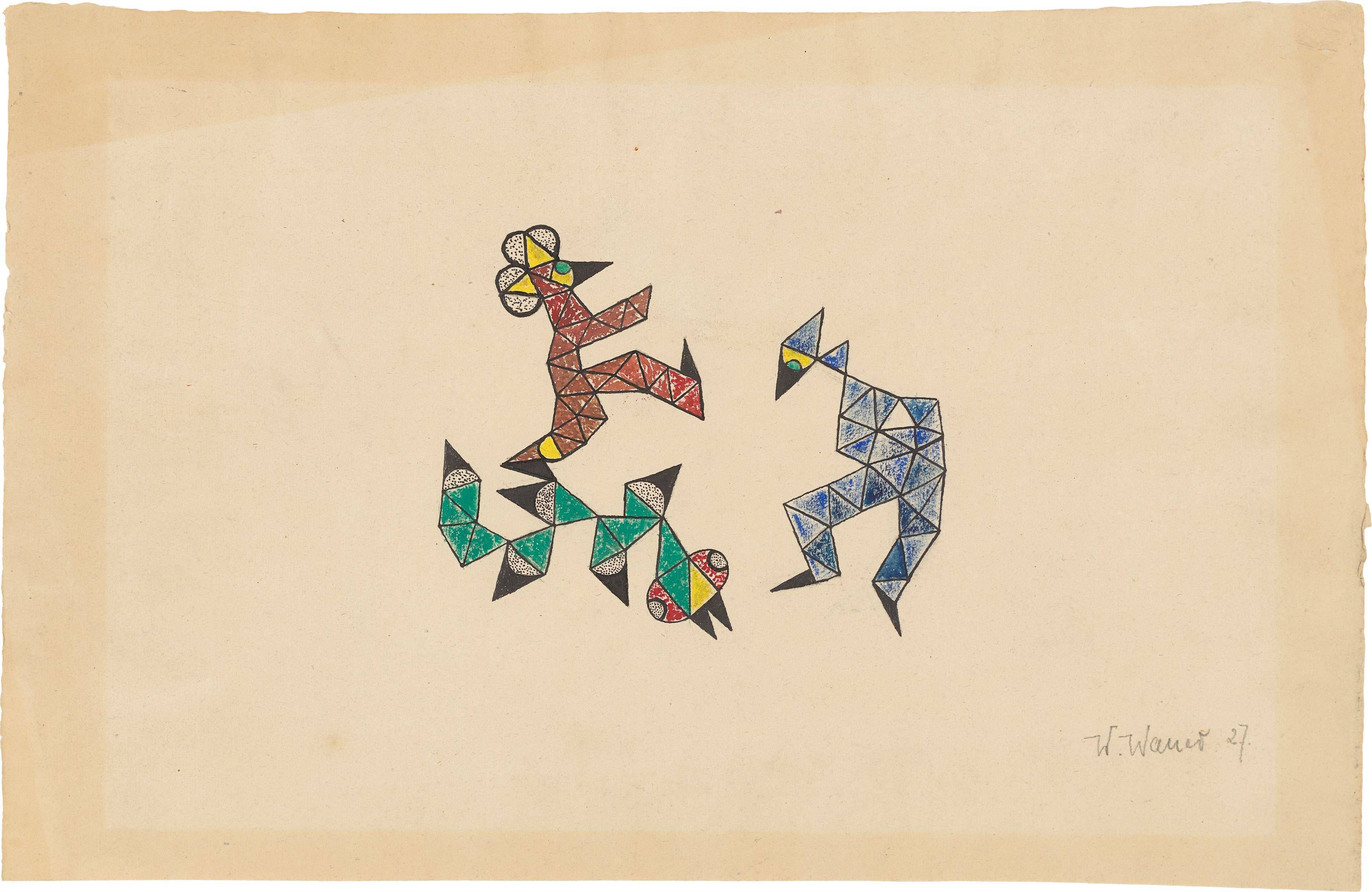 Auf diesem Bild ist das folgende Kunstwerk zu sehen: William Wauer. „Drei Faltfiguren“. 1927.