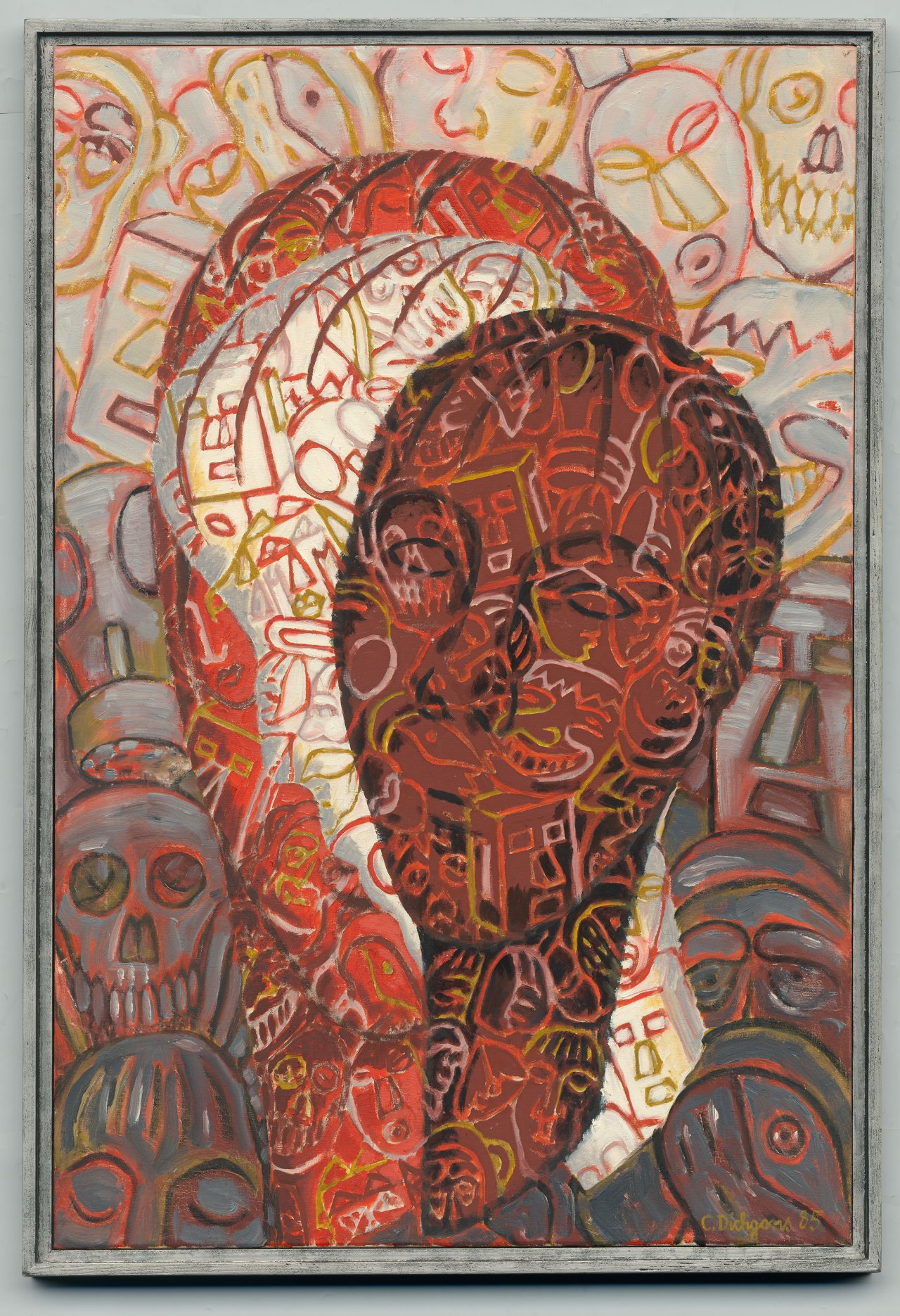 Auf diesem Bild ist das folgende Kunstwerk zu sehen: Christa Dichgans. „Köpfe und Masken #26“. 1985.
