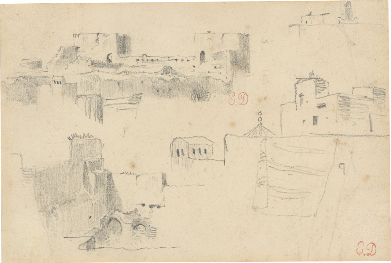 This picture shows the following artwork: Eugène Delacroix. Study of buildings in Meknès. 1832.