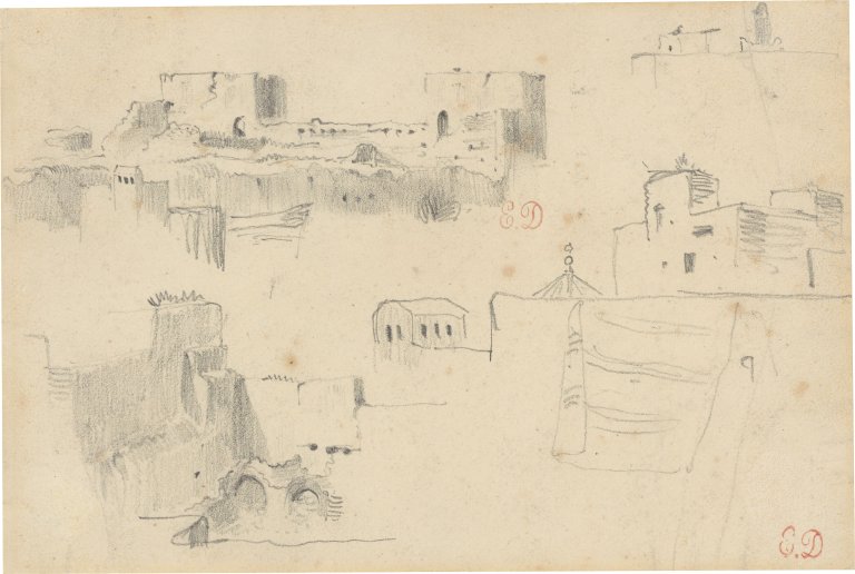 This picture shows the following artwork: Eugène Delacroix. Study of buildings in Meknès. 1832.