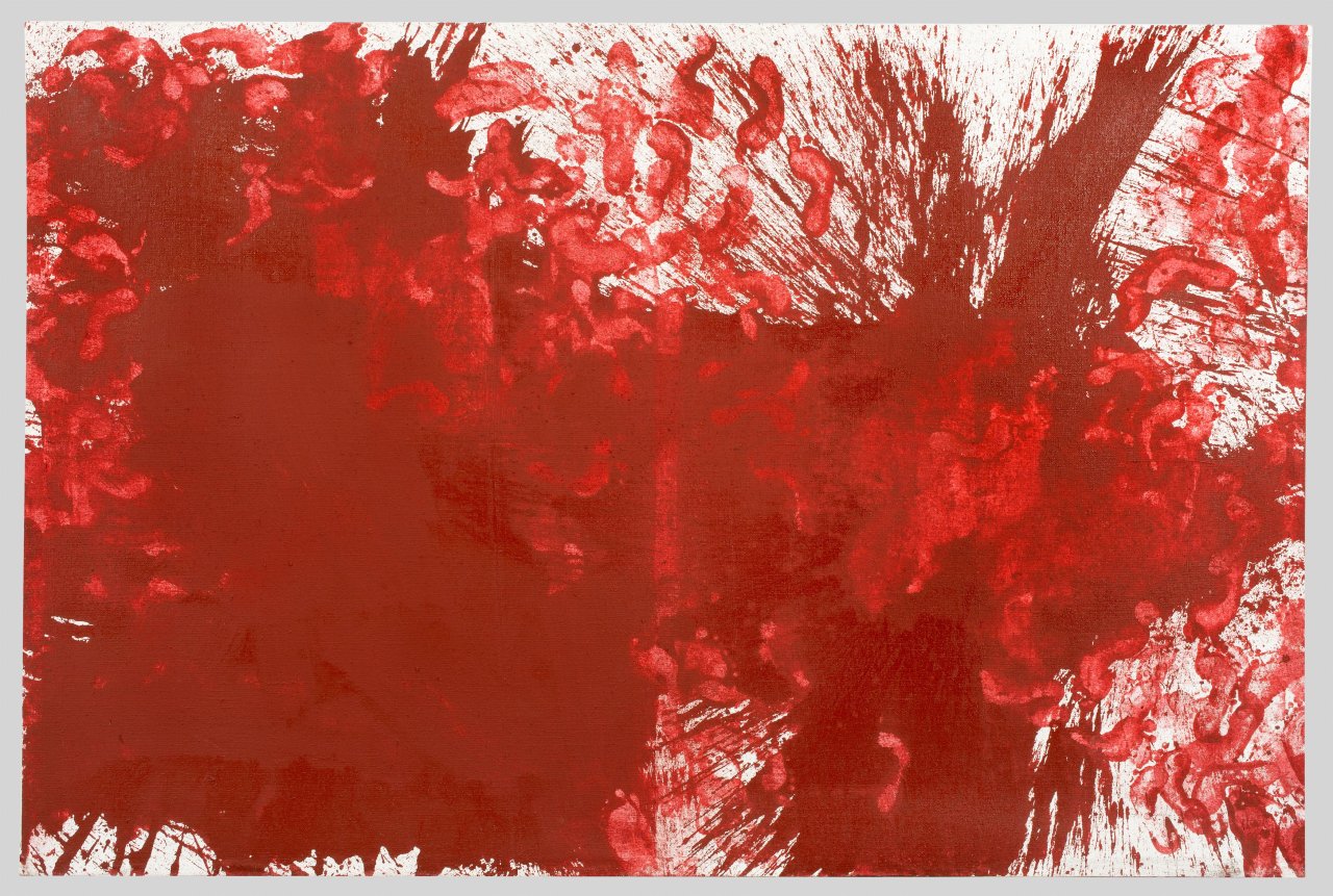 Auf diesem Bild ist das folgende Kunstwerk zu sehen: Hermann Nitsch. Ohne Titel (Schüttbild). 1983.
