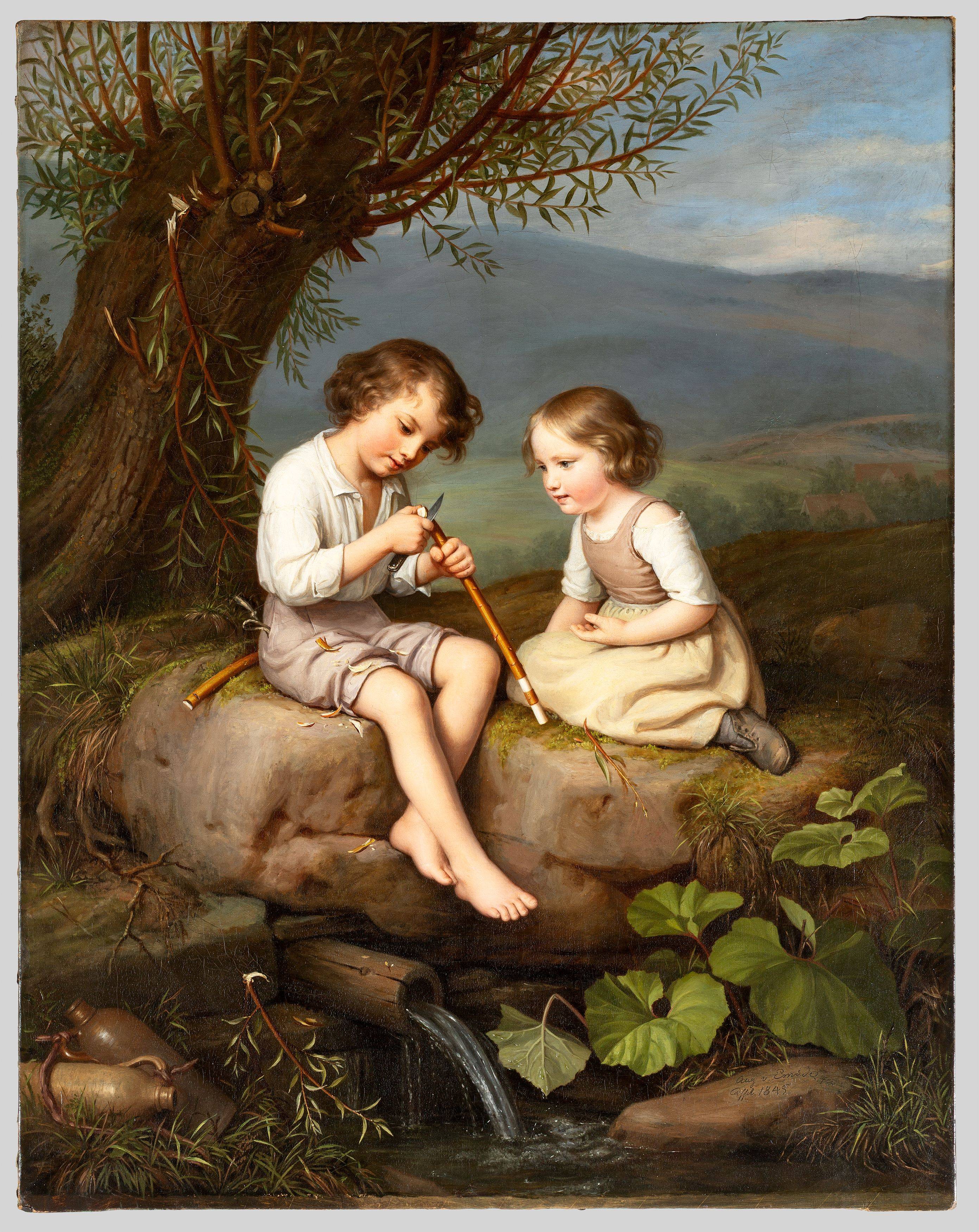 This picture shows the following artwork: August von der Embde. Children at Play. 1845.