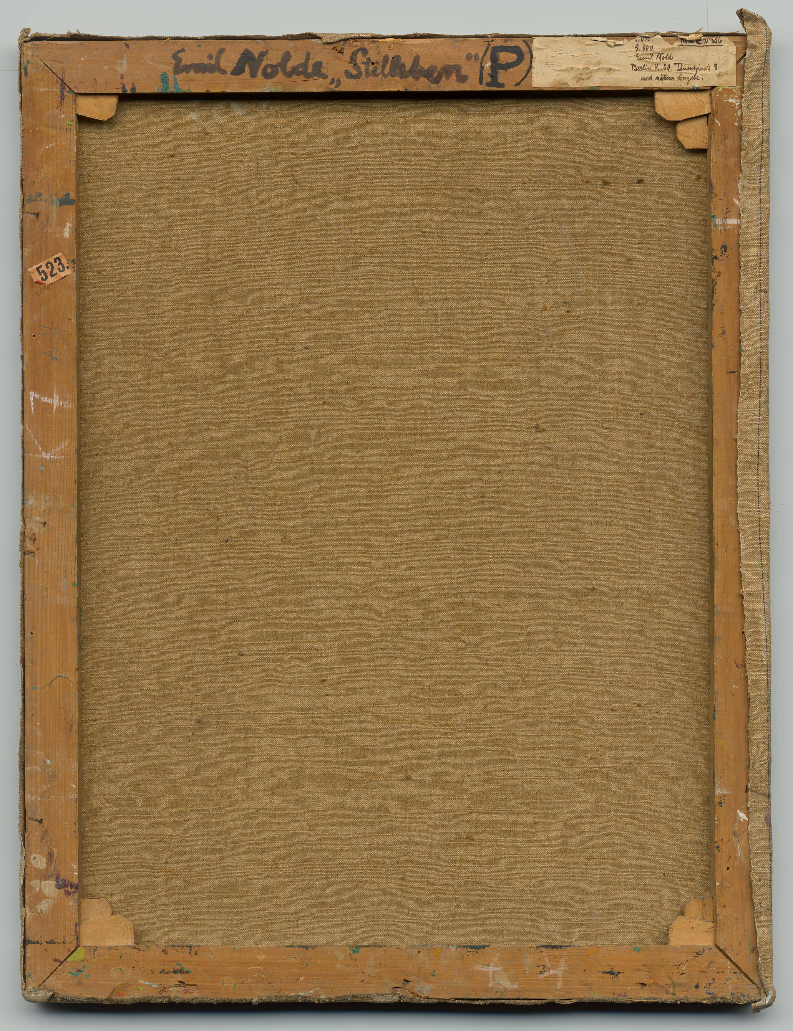 This picture shows the following artwork: Emil Nolde. ”Stilleben P (Grüner Hintergrund, Hirsch, Kopf)”. 1915.