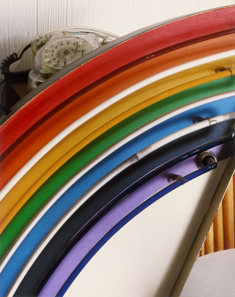 This picture shows the following artwork: Roe Ethridge. Old Phone and Neon Rainbow. 2006.
