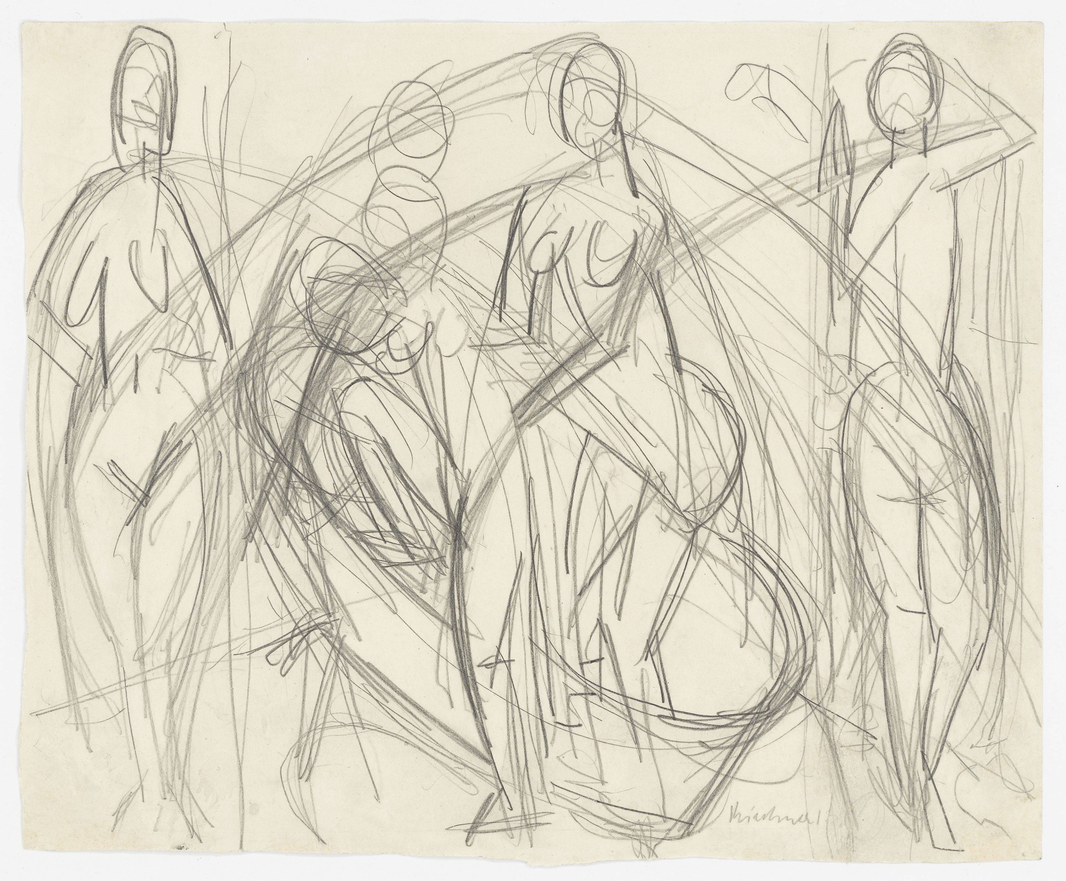This picture shows the following artwork: Ernst Ludwig Kirchner. Sketch for ”Badende Frauen”. 1913.