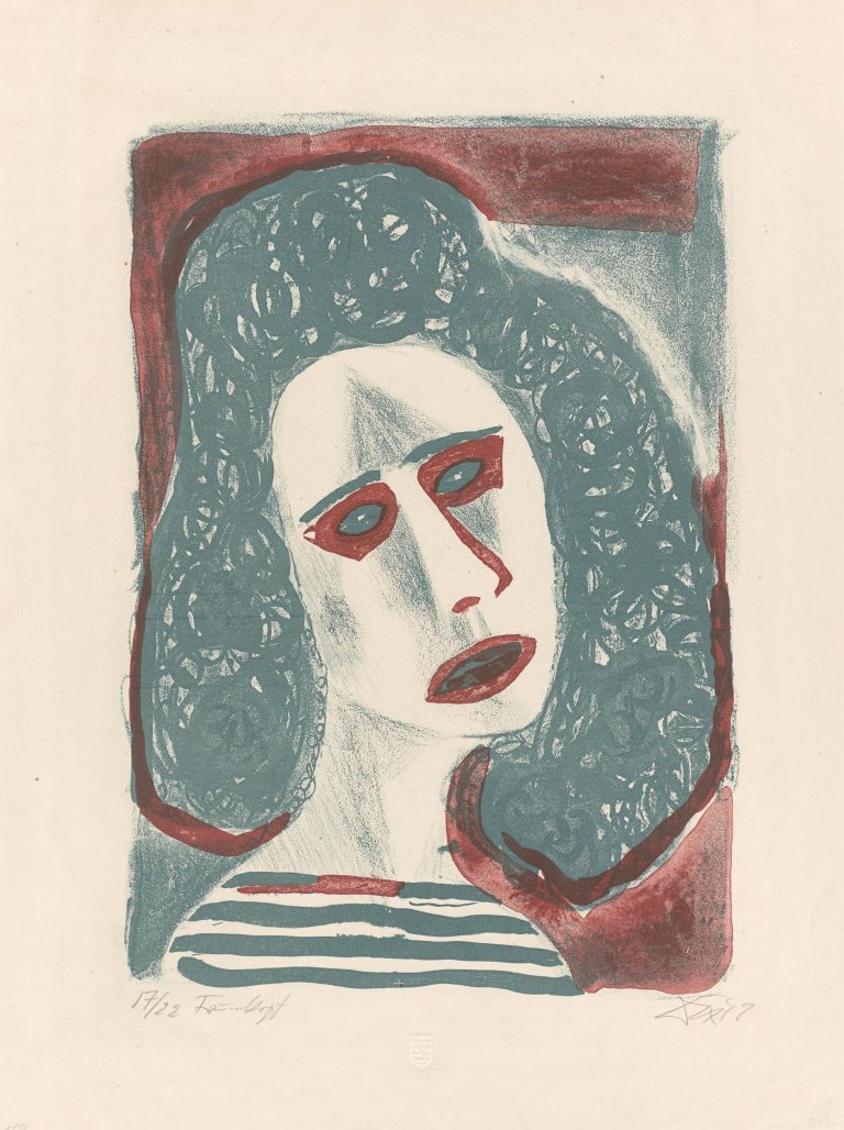Auf diesem Bild ist das folgende Kunstwerk zu sehen: Otto Dix. „Frauenkopf“. 1949.