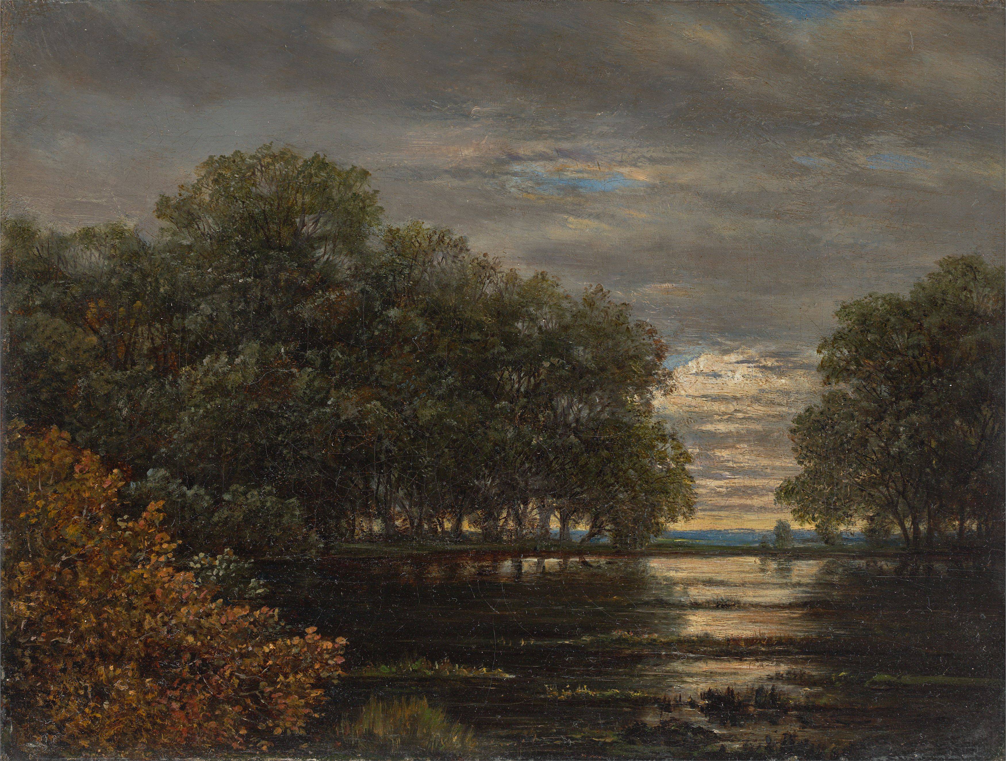 This picture shows the following artwork: Carl Gustav Carus. Forest landscape by the river (”Überschwemmung im Leipziger Rosental”). Circa 1830/40.