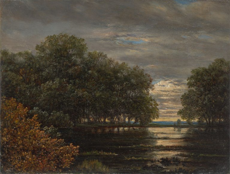 This picture shows the following artwork: Carl Gustav Carus. Forest landscape by the river (”Überschwemmung im Leipziger Rosental”). Circa 1830/40.