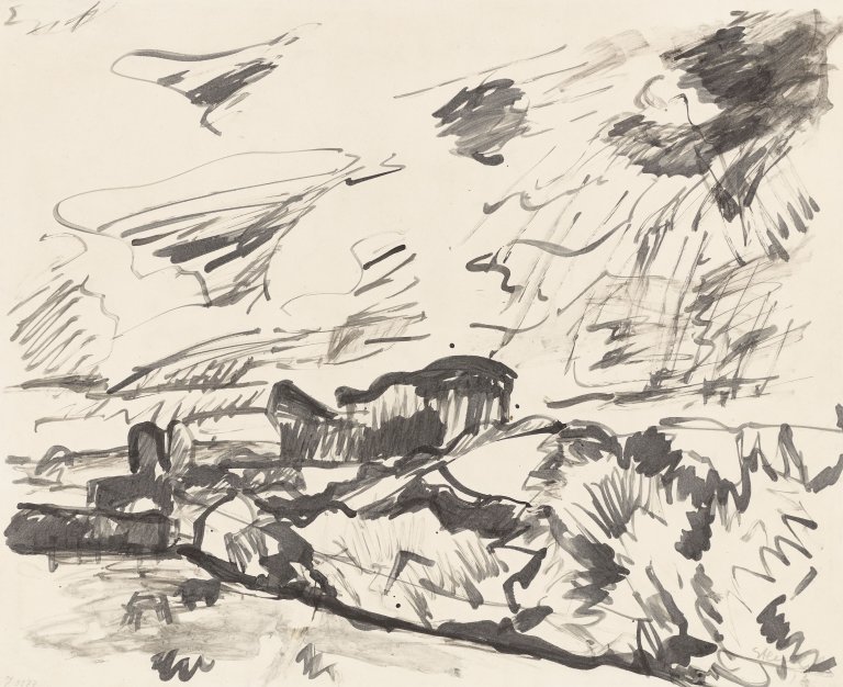 Auf diesem Bild ist das folgende Kunstwerk zu sehen: Erich Heckel. „Holsteinische Landschaft“. 1913.